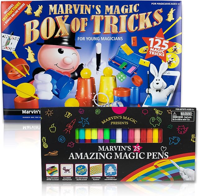 Marvin's Magic - 25 Amazing Magic Pens & 125 Amazing Magic Tricks Set Value Multipack - Great As A Gift - Magic Sets For Kids + Arts & Crafts Pens - x2 Product Bundle