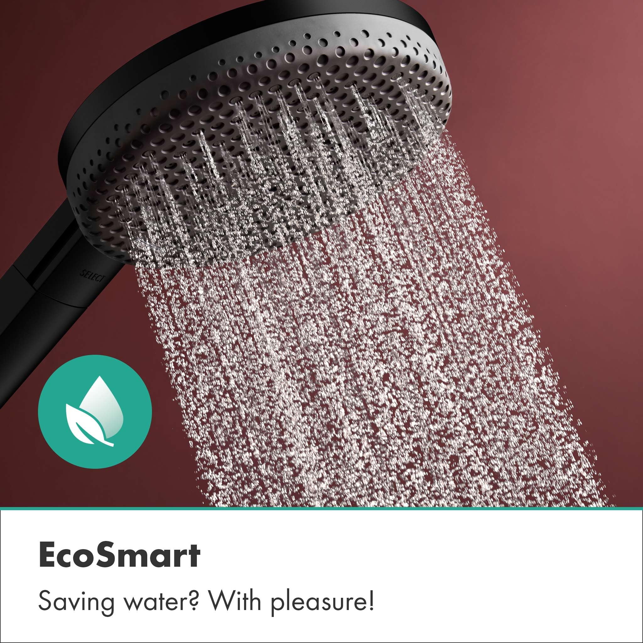 hansgrohe Raindance Alive Select S - oszczędzająca wodę główka prysznicowa 7,1 l/min (EcoSmart), słuchawka prysznicowa z 3-strumieniowa (PowderRain), z funkcją antykamienną, czarny matowy, 24511670