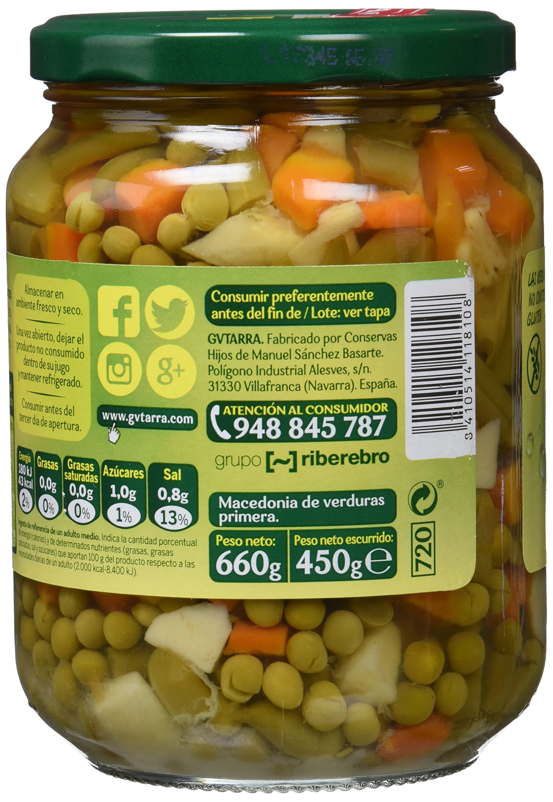 Macedonia de Verduras Gvtarra, Paquete de 6 x 450 Gramos