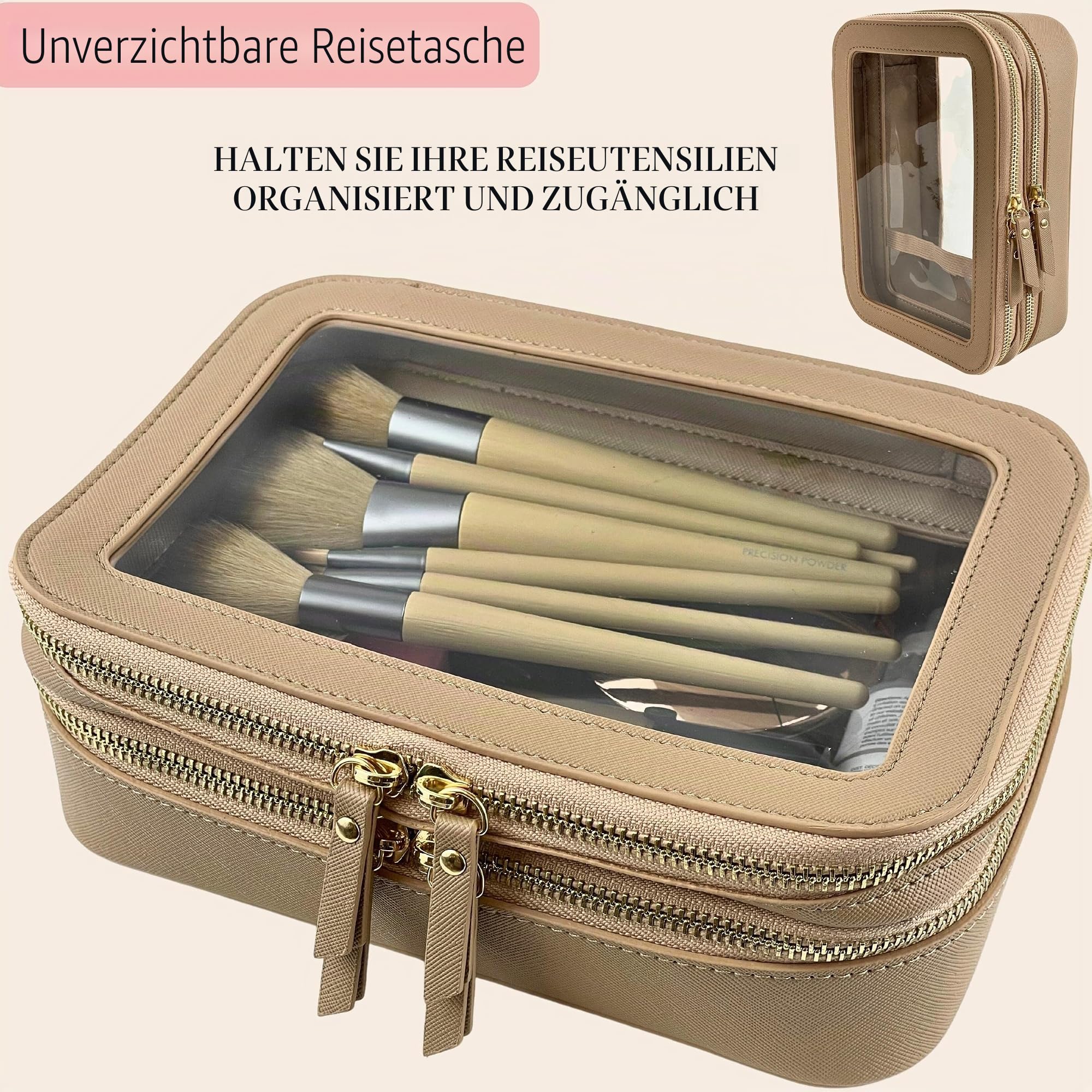JAZD Transparente Make-up-Tasche, Organizer, Make-up-Tasche, Kosmetiktasche, Kulturbeutel für Damen, Make-up-Tasche, Reise-Make-up-Tasche, kleine Tasche, transparente Kosmetiktasche, Organizer,