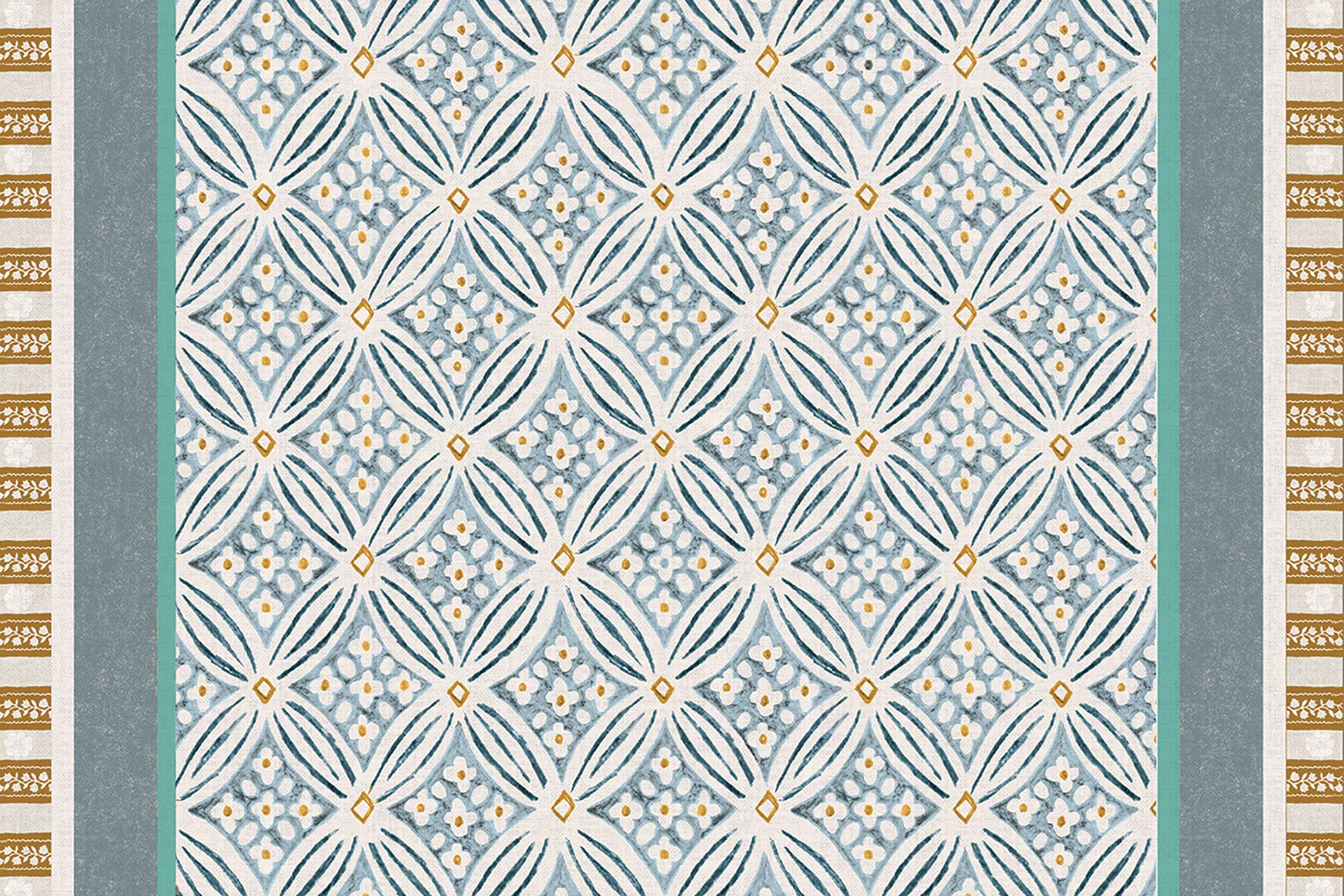 Studio MFloor Flair Hadley Hall - Pond Boho Pattern - 2 x 3 Ft Decorative Vinyl Rug - Non-Slip, Waterproof Floor Mat - Easy to Clean, Ultra Low Profile - Printed in The USA