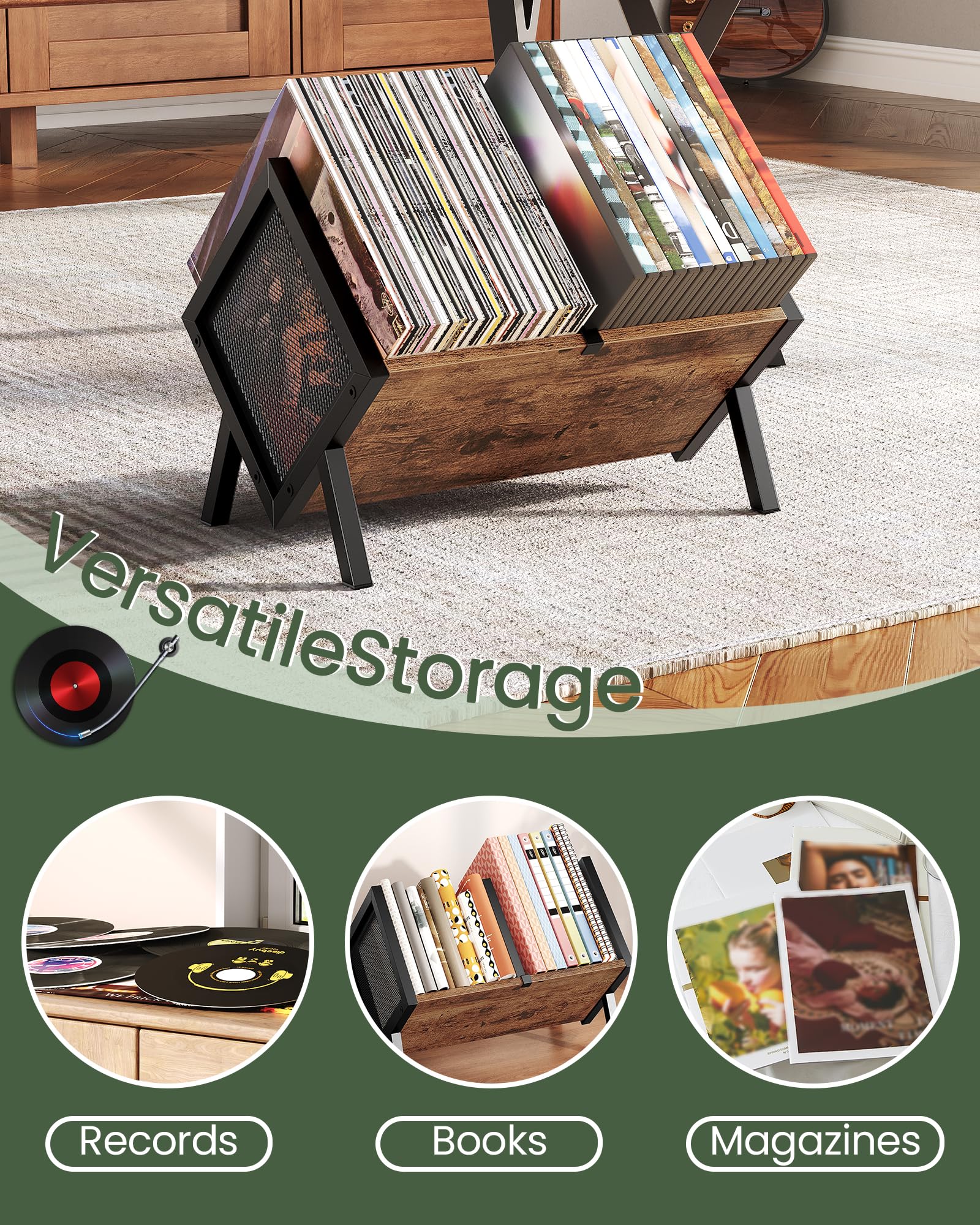 CHOEZON Vinyl Record Holder, Vinyl Record Storage Rack, Album Display Rack, Versatile Storage Shelf, Album Organizer, for Magazine, Files, Book, Rustic Brown Black TCW01BF