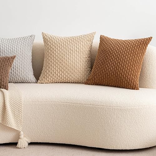 Miniatura 5 de UGASA - Juego de 4 fundas de almohada de pana suave, fundas de almohada decorativas de rayas bohemias de 18 x 18 pulgadas, decoración del hogar,