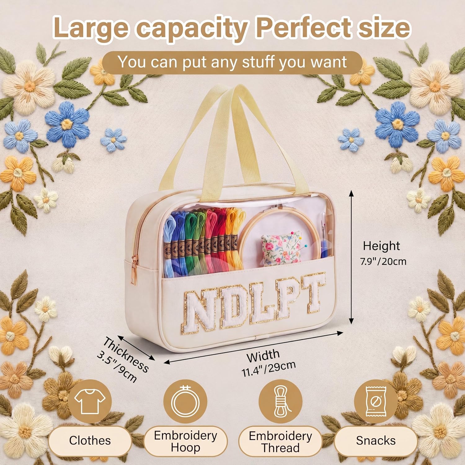Needlepoint Project Bag Sewing Gifts Embroidery Sewing Bag Craft Storage Organizer NDLPT Clear Zip Pouch Bag