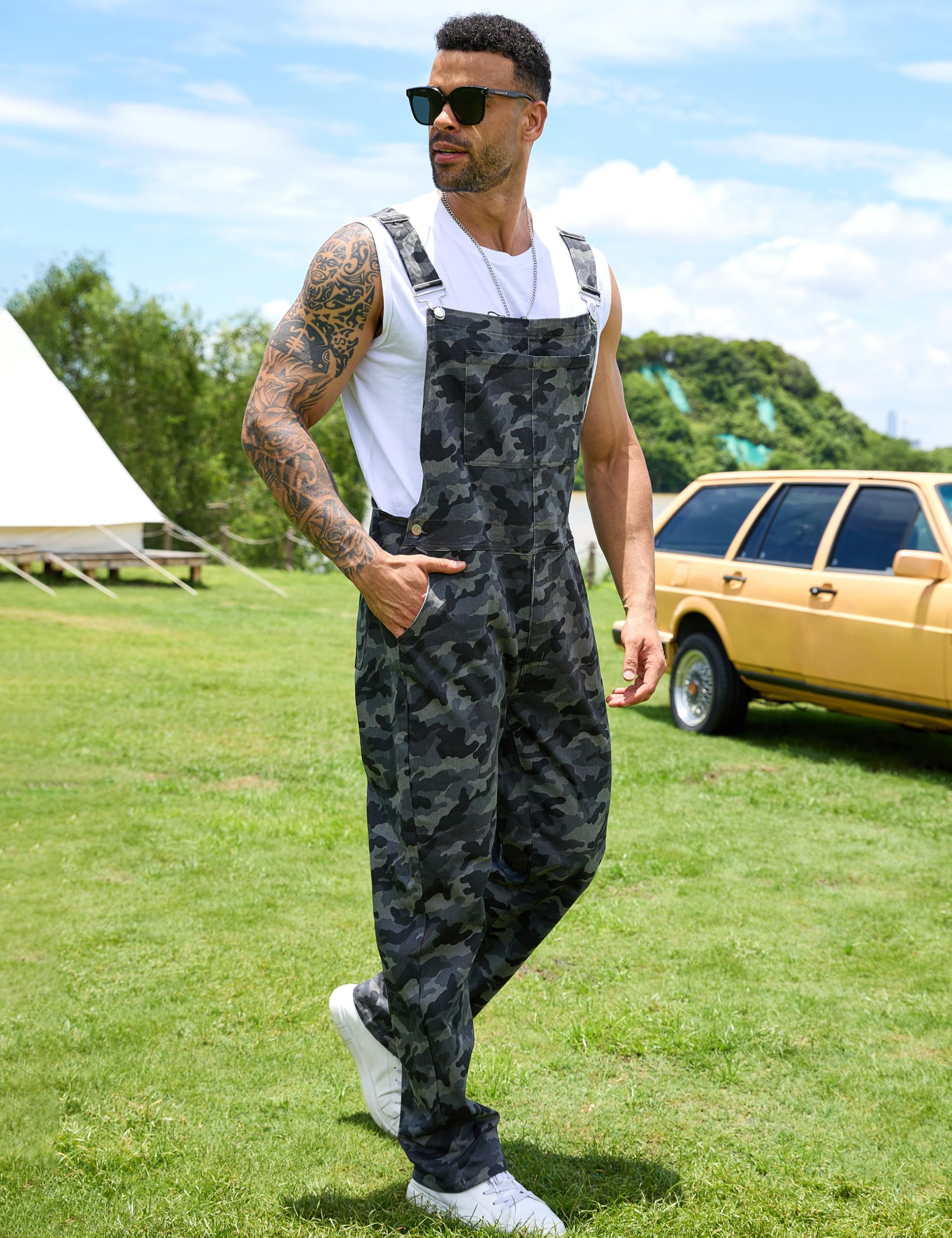Yuanbang Camo Bibs Overalls for Men Adjustable Straps Work Utility Coveralls Camouflage Jumpsuit