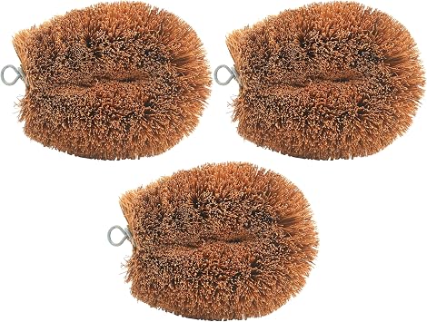 3pcs Tawashi Vegetable Scrub Brush, Coir Vegetable Brush, 100% Natural Coconut Scrubber, Japanese Fiber Clean Brush for Kitchen Cleaning Fruit Vegetable Needs, Dark Brown