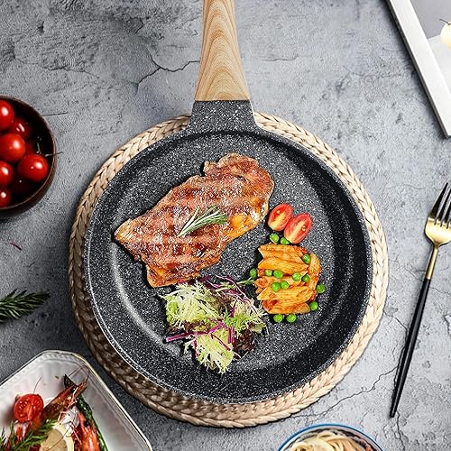 Miniatura 3 de TIAJO Sartén profunda antiadherente, sartén sin humos, revestimiento derivado de piedra, compatible con todas las estufas (gas, eléctricas y de