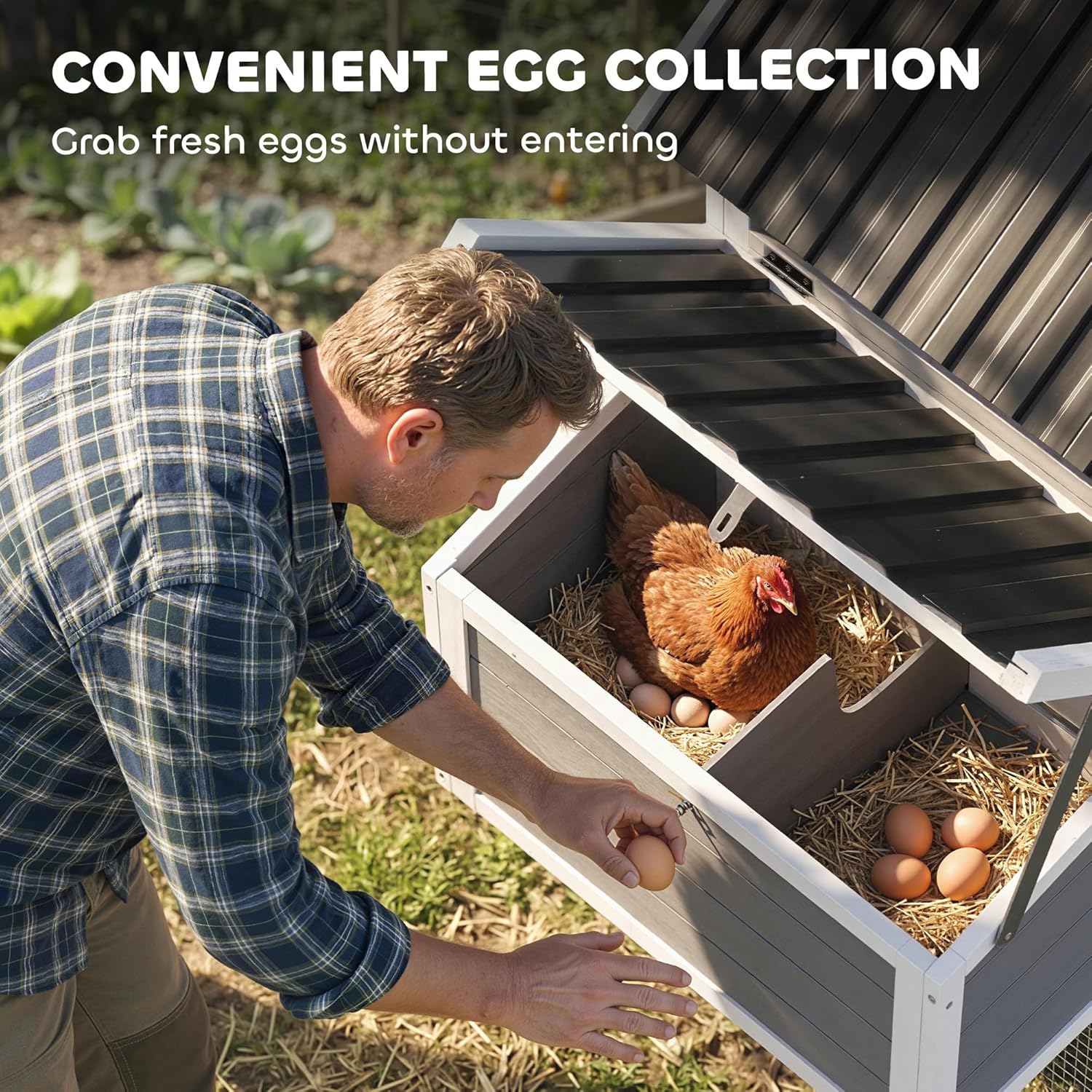 PawHut 82" Wooden Chicken Coop, Large Outdoor Hen House Poultry Hutch for 2-3 Hens, Chicken House with Nesting Box, Pull-on Tray, Waterproof Roof, Ramp and Roosting Bars for Backyard, Gray