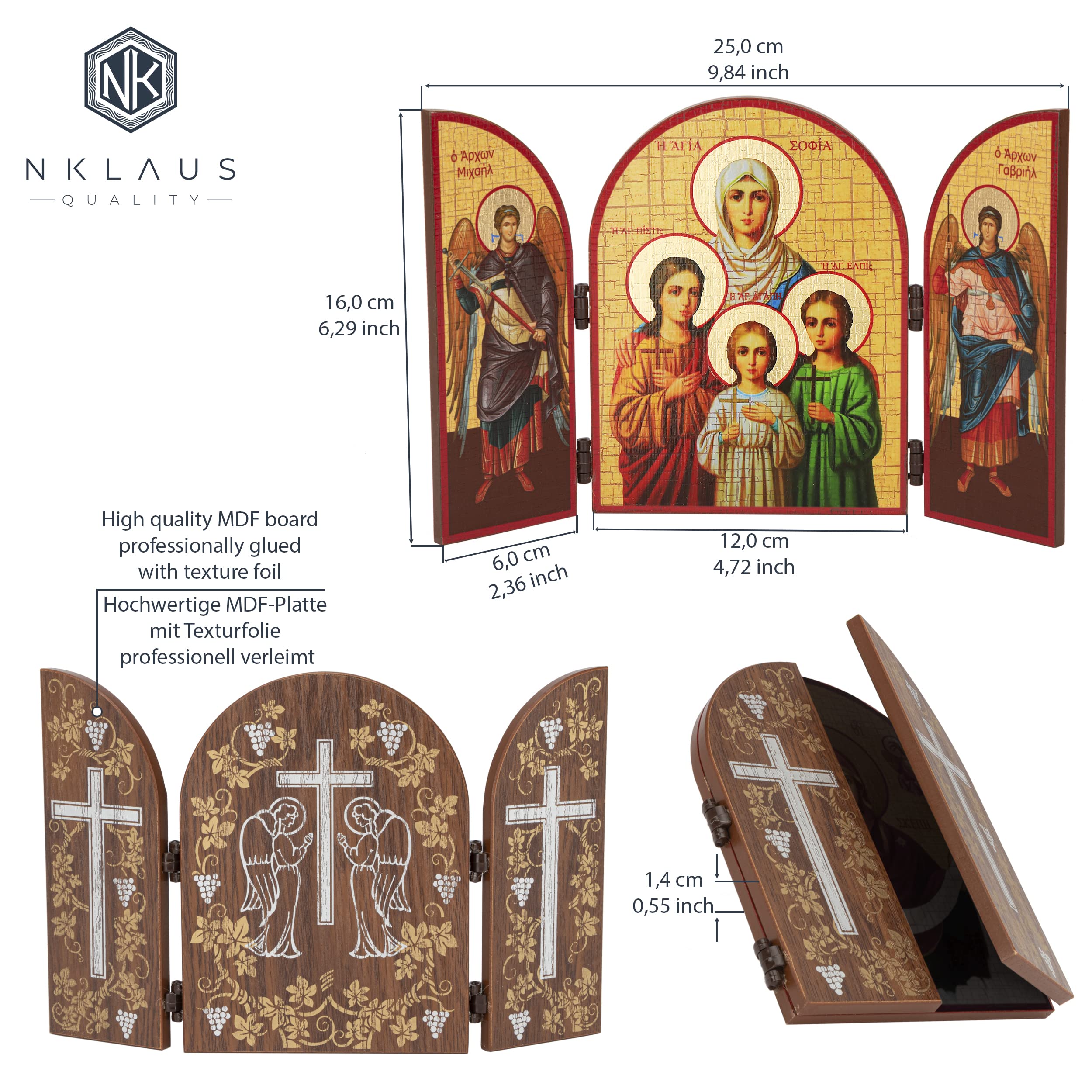 NKlaus Sophia Von Milan U. Ihr Daughter Fides Triptych Wooden Icon 25 x 16 cm 11311, Sophia of Milan, 25L x 16W cm - Image 2