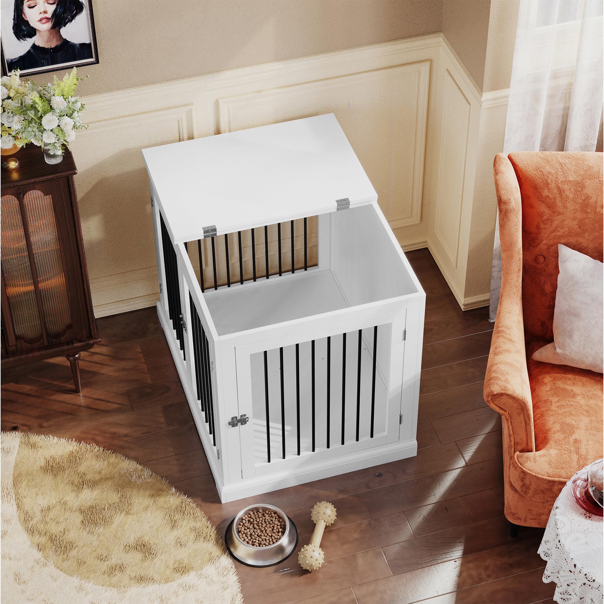 HOLTICO Box per cani per casa, gabbie per cani con cuscino, tavolino grande per cani da interni, cuccia per cani di grossa taglia (bianco x 2)