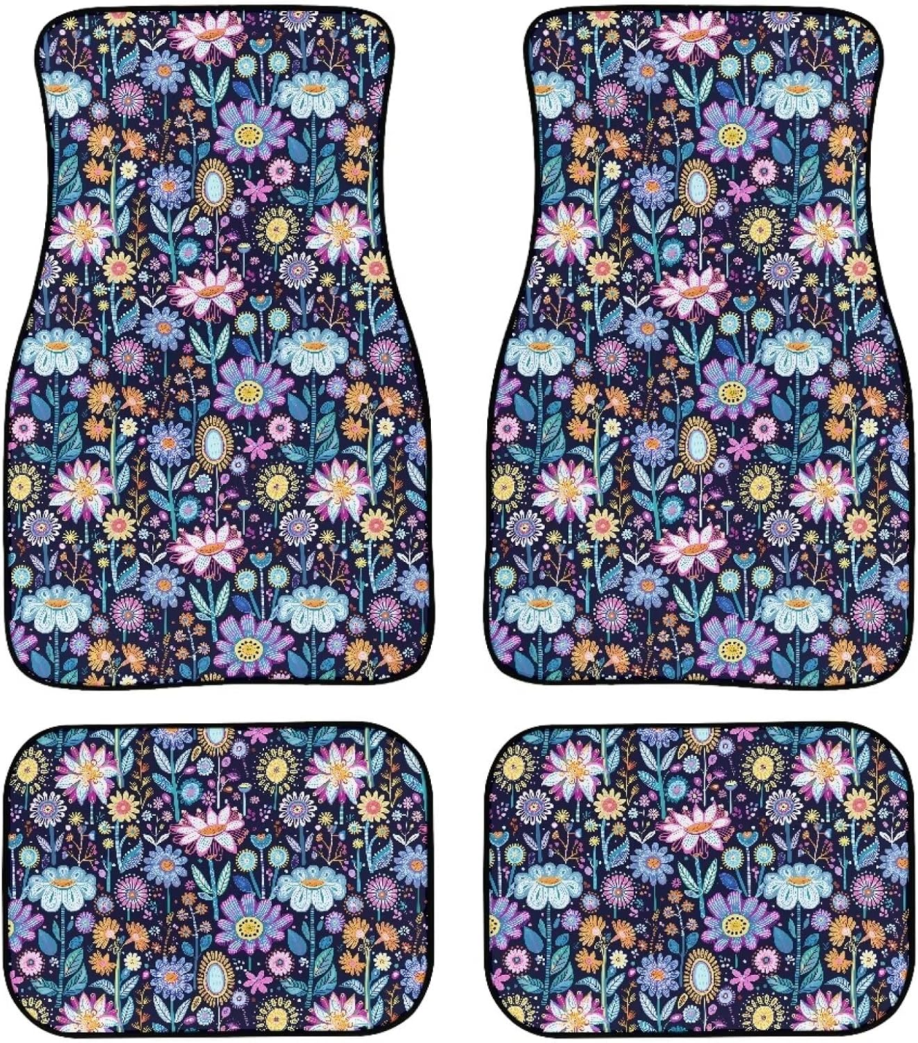 Poceacles Rainbow Leopard Print Fashion Car Floor Mats, 4 Piece Anti Skid Front/Back Automotive Foot Mat, Universal Fit for SUV, Sedan, Van
