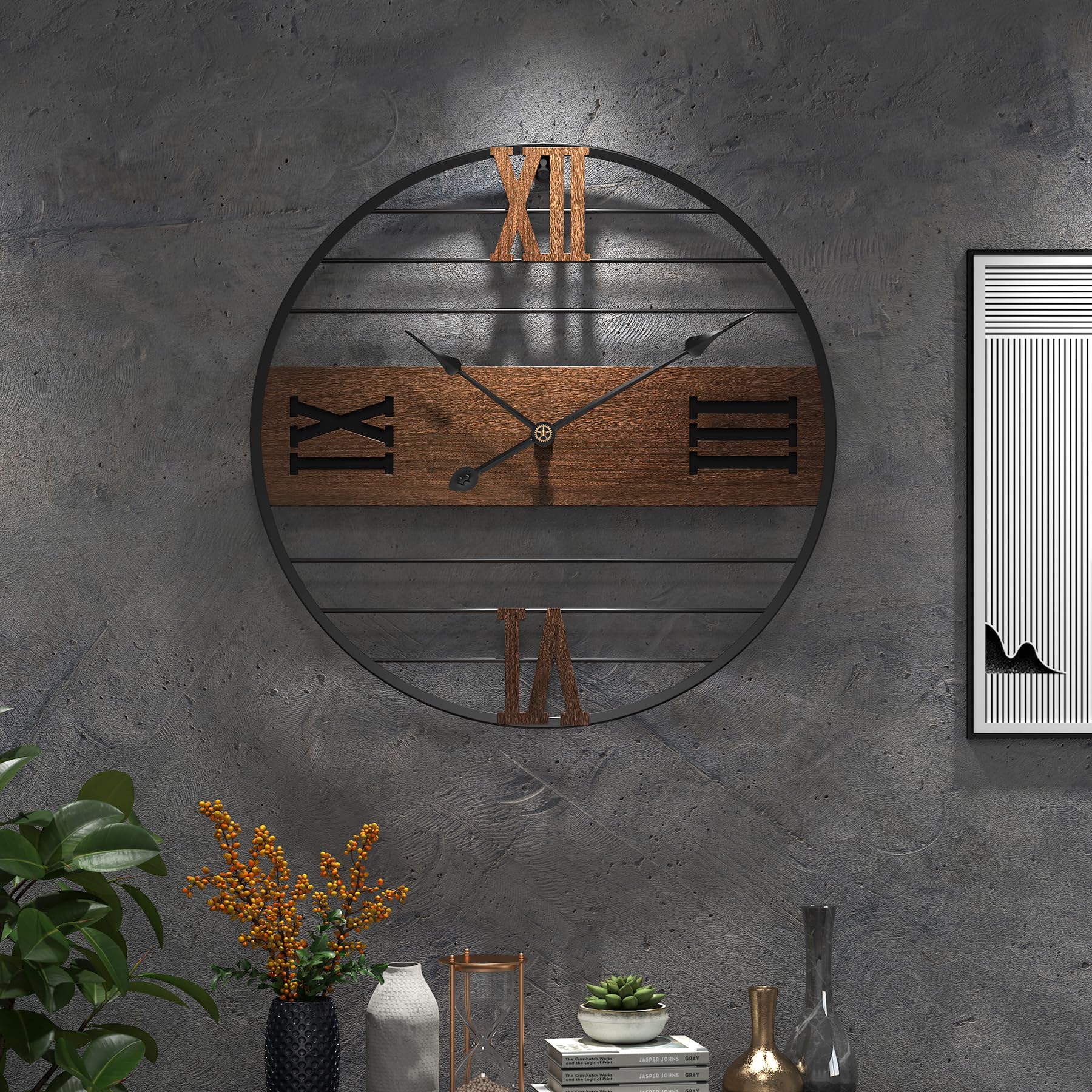 DAYDAYART Modern Wood Walnut Dial Wall Clock, Large Wall Decor Mid Century Silent Non Ticking Clock for Living Room Decor, Kitchen, Bedroom, Study Decoration, Handmade Home Gift Idea, 20IN