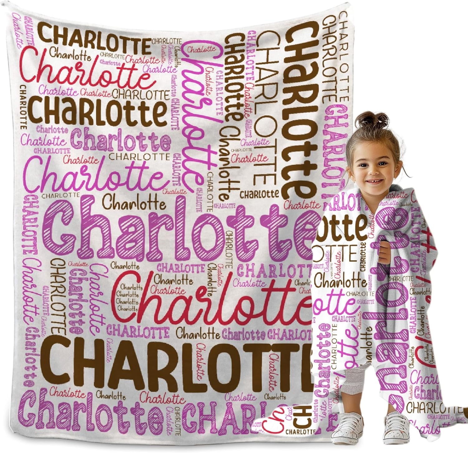 Custom Name Blanket, Gifts for Boys Girls Baby, Personalized Name Throw Blankets Cartoon Text Word Customized Flannel Fleece Blankets with Name for Lap Chair Sofa Bed 50x40In Kid