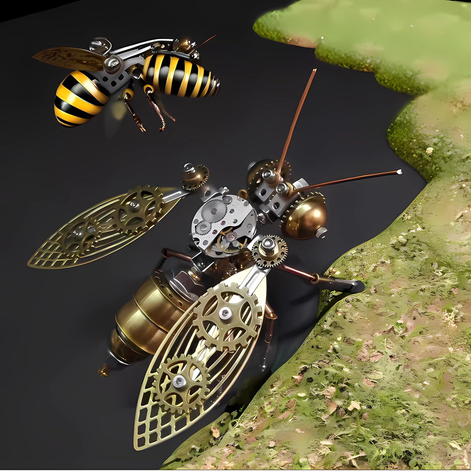 Mechanical Metal DIY 3D Bumblebee Model Kits Puzzle for Adults Insect Brass Puzzle Steampunk Electric Mechanical, Assembly DIY Gift Craft Hobby for Men (Bumblebee)