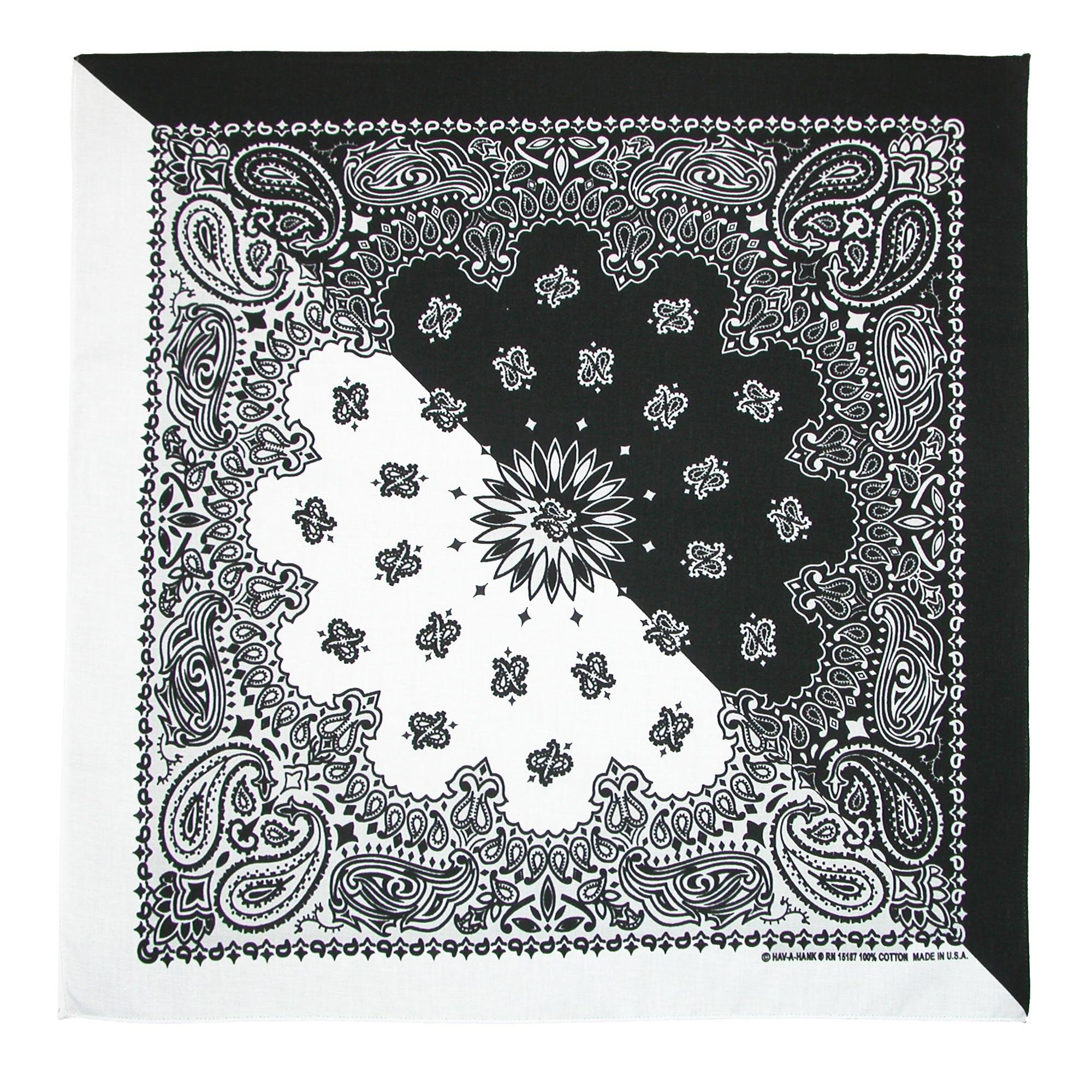 CTM Split Paisley Print Bandana, Black/White