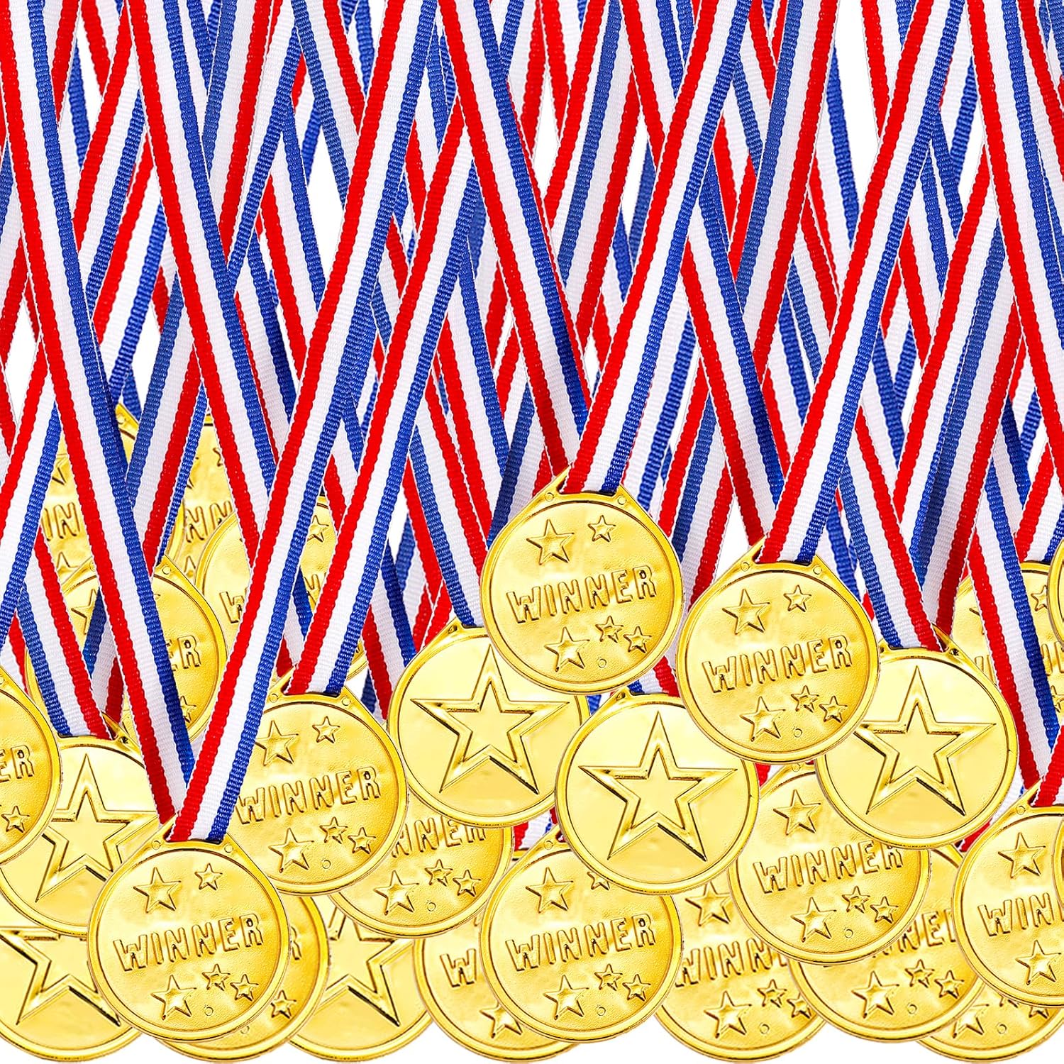 Fasmov 100 Pieces Kids Plastic Winner Medals, Winner Award Medals for Kids Sports Awards, Games Competitions, Prizes, Party Favors and Decorations