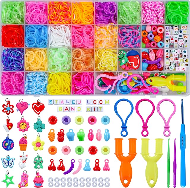 STALEU 1800+ Loom Bands 31 Colours Friendship Bracelet Making kit with 3.5 mm Metal Crochet Hook, 202 Accessories in Storage Box for Kids Christmas Gifts, Birthday Gifts for Girls