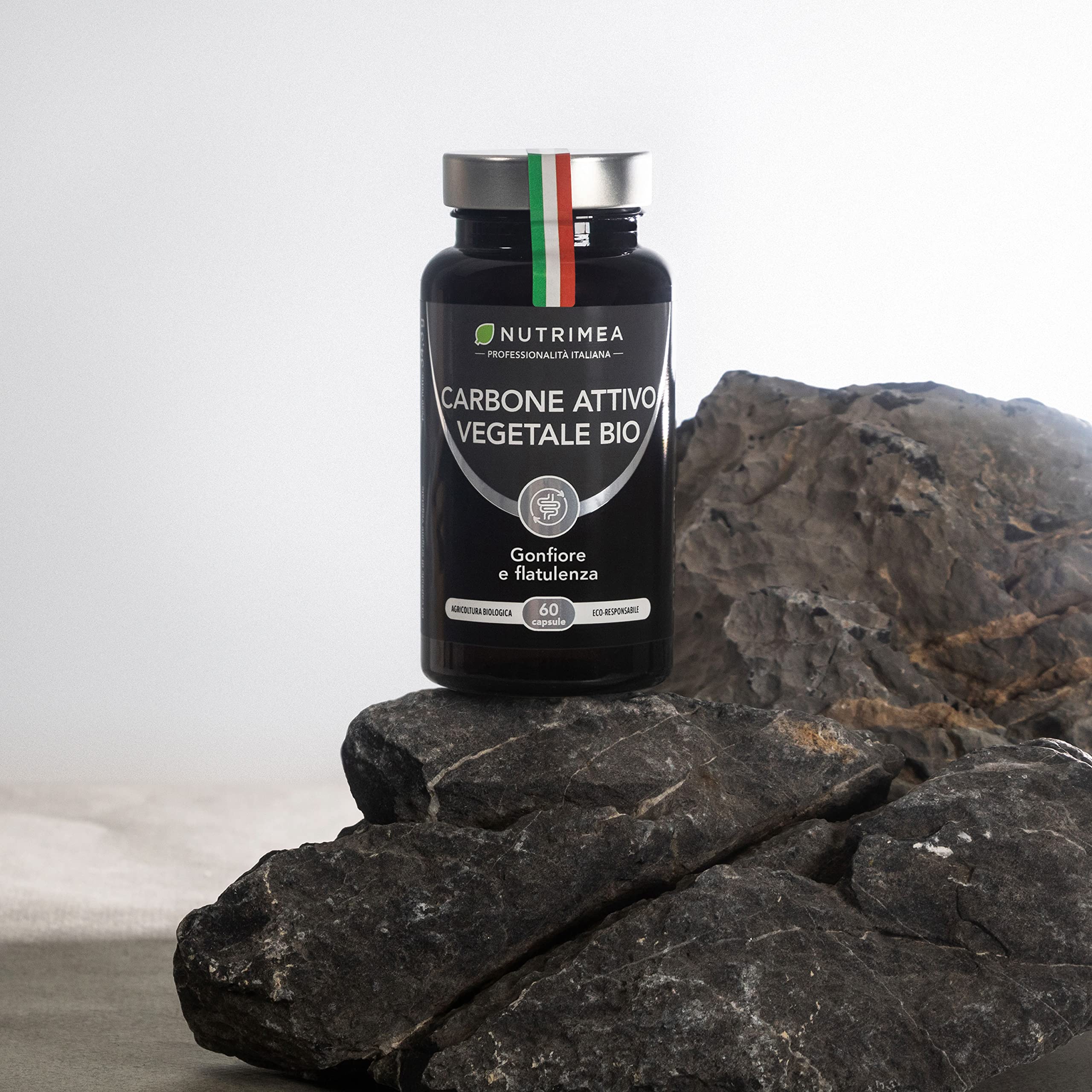 Carbone Attivo Vegetale Biologico I Integratore Contro Gonfiore Addominale, Flatulenza e Meteorismo I Allevia i Disturbi Intestinali I 60 Capsule | Nutrimea