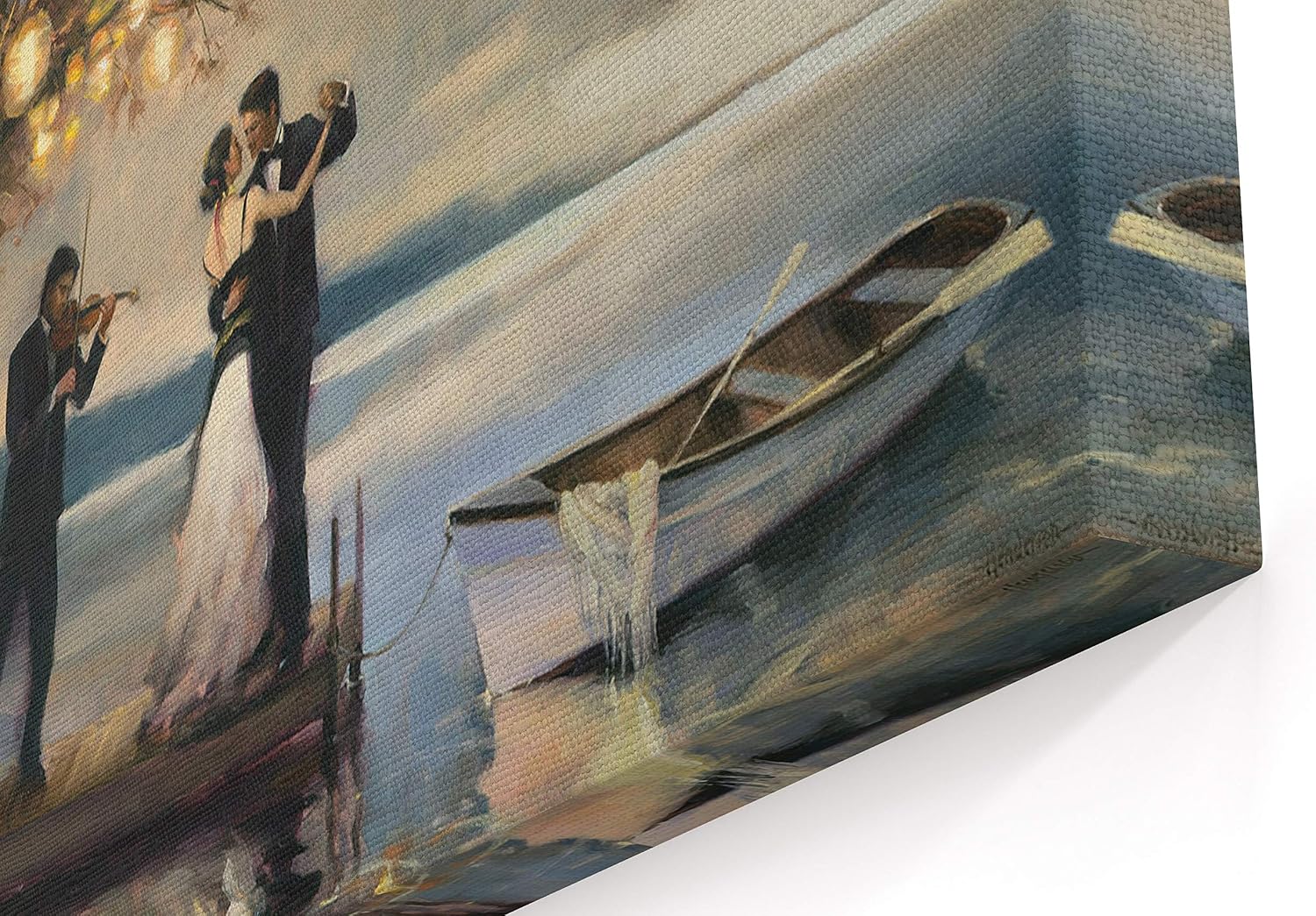Twilight Romance Canvas Wall Art, 16"x24" Romantic Couple Dancing By Lake Oil Painting Wall Art Home Decor for Living Room Bedroom