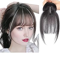 Vista 1 de Flequillo invisible de cabello humano con clip, parte media con flecos, para mujer, cuero cabelludo nude, flequillo 3D (negro)