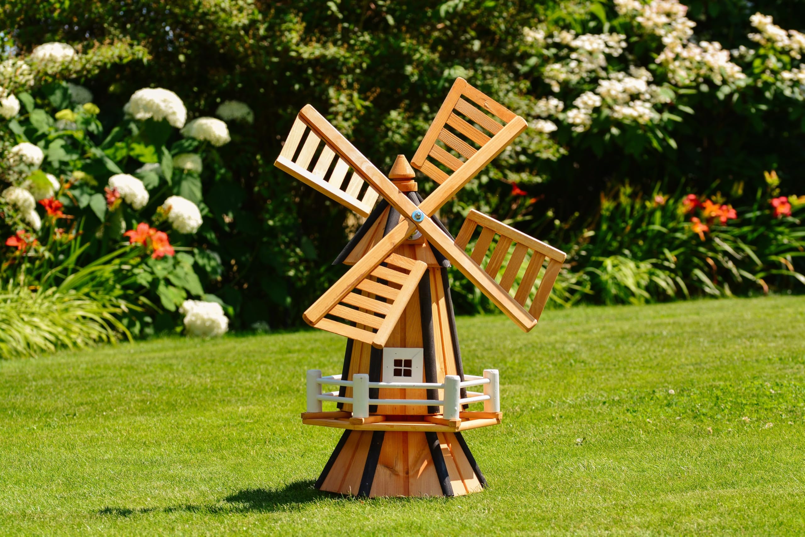 Grand moulin à vent décoratif en bois enduit avec roulements à billes
