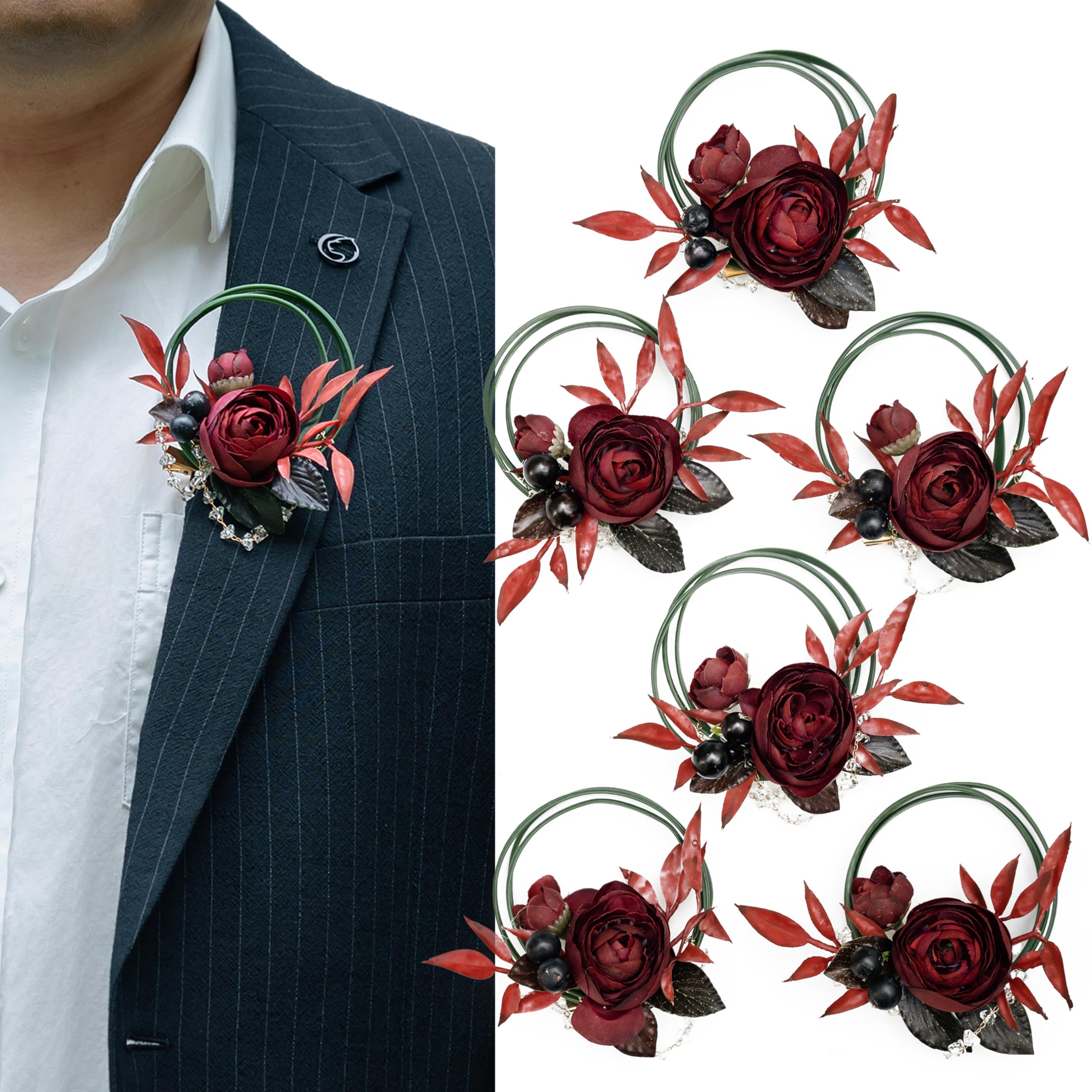 Ansteckblume für Herren, Abschlussball-Boutonniere, Boho-Boutonniere, Bräutigam und Trauzeugen, Ansteckblume für Hochzeit, Zeremonie, Jahrestag, formelle Dinner-Party und Abschlussabschluss,