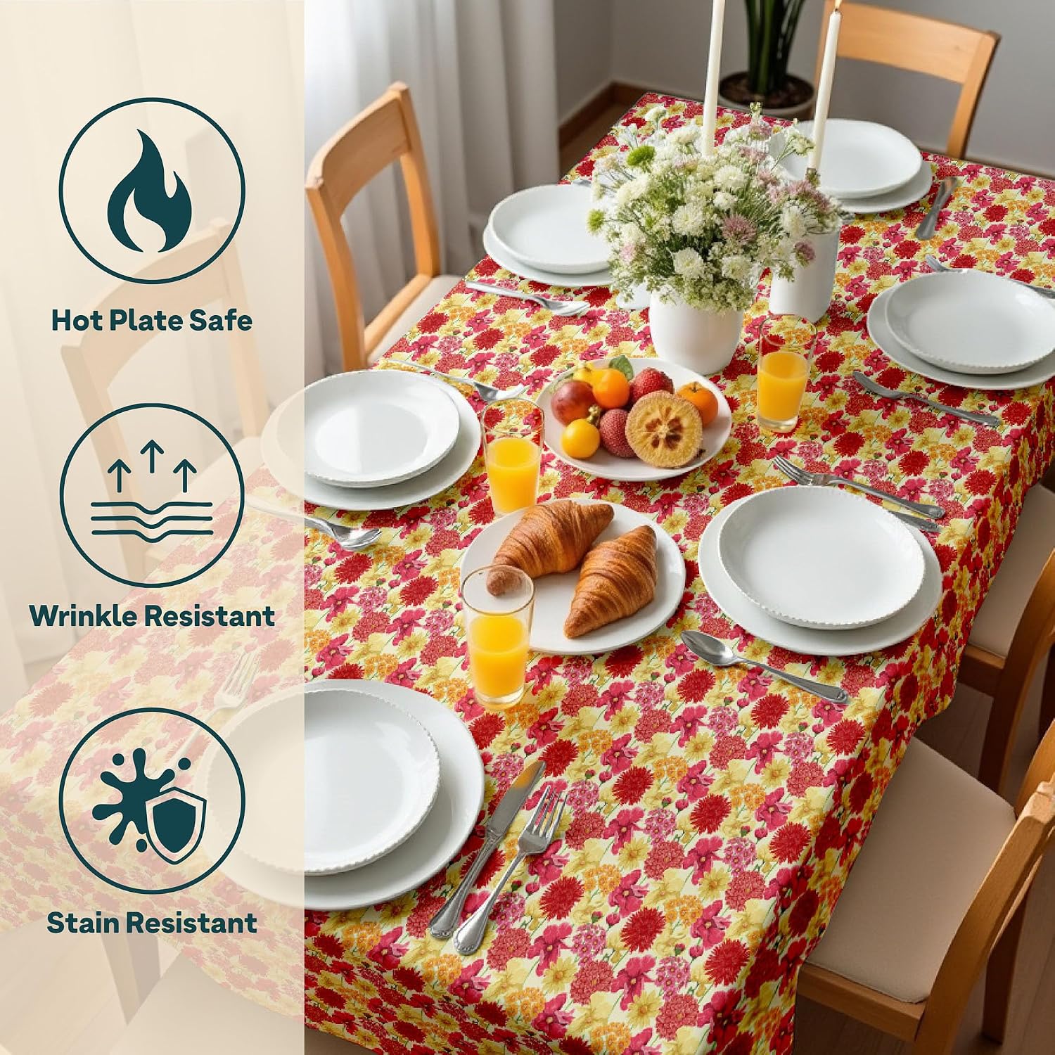 Winslow & Brody Spring Tablecloth | Made in America Linen Table Cloths | Scratch, Stain & Wrinkle Resistant | Floral Tablecloth Kitchen Decor | Floral 233-60" x 102" Rectangular
