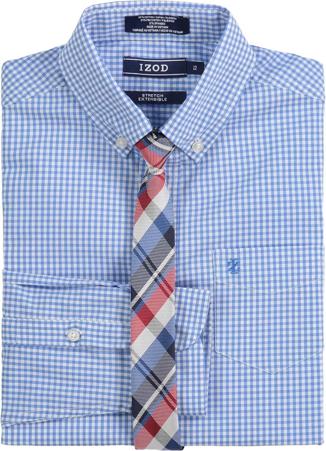 Izod Boys Long Sleeve Button-Down Collared Dress Shirt with Tie and Chest Pocket - Image 2