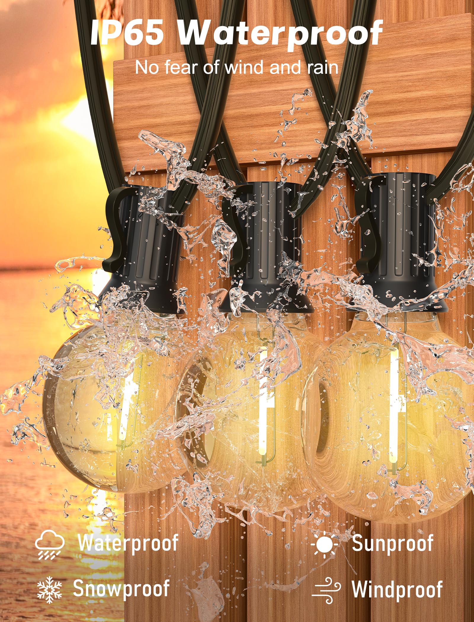 G40 - Tira de luces LED para exteriores, impermeable, inastillable, 25 pies, luces de globo para exteriores con 25 luces LED de plástico transparente para cafetería, bistró, porche, pérgola 4