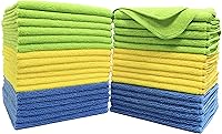 Polyte Premium Microfiber Cleaning Towels 16x16 Inch 36 Pack (Blue, Green, Yellow) - Super Absorbent & Streak-Free