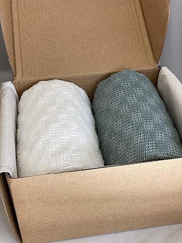 Miniatura 8 de BUDDHA BATH Toalla de ducha exfoliante extra larga exfoliante medio - azul plateado y blanco - paquete de 2