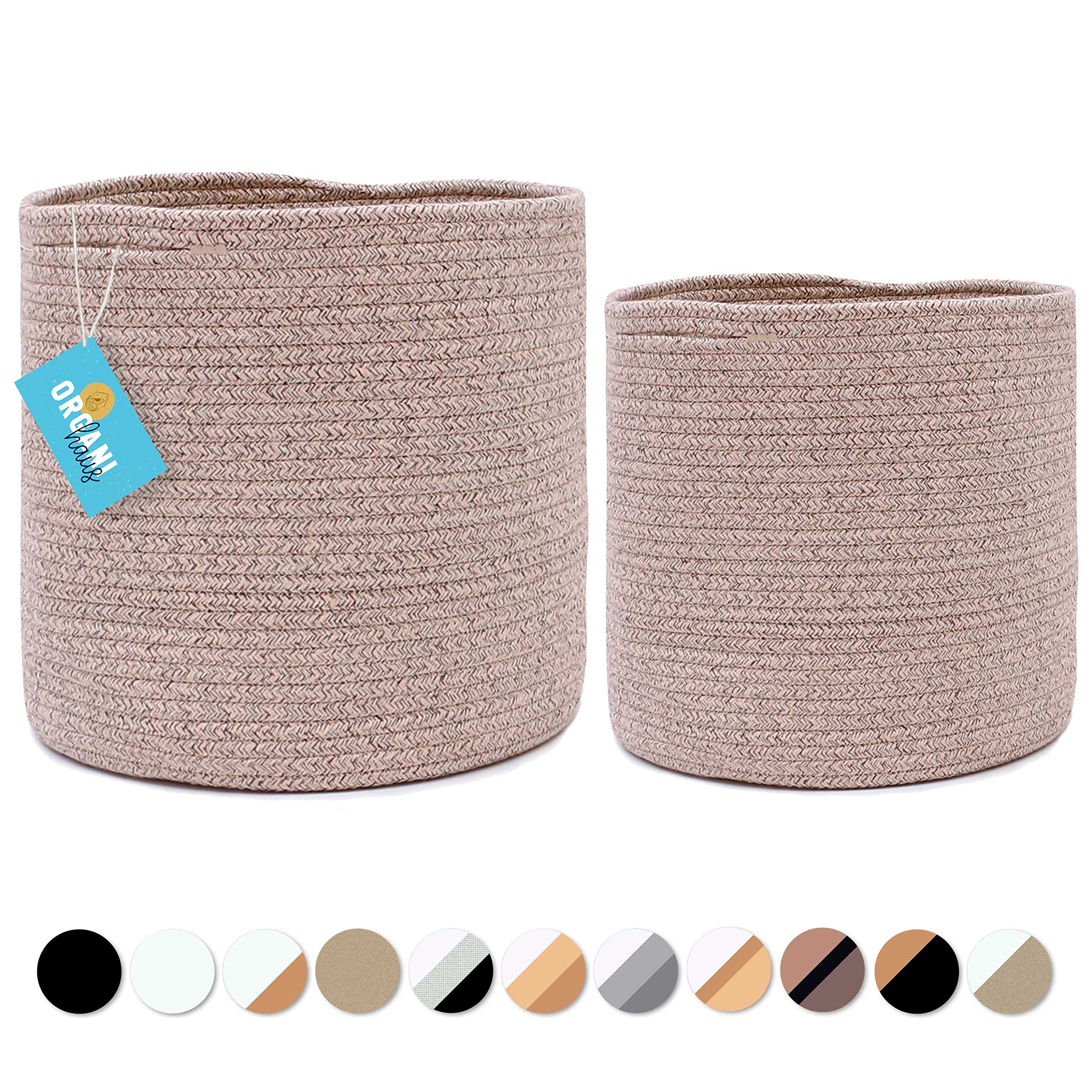 OrganiHaus Brown Woven Baskets for Plants Indoor Covers | 10 & 12 inch Pots for Plants | Cachepot Decorative Floor Planter Basket | Woven Plant Baskets Indoor | Jute Basket Planters - (10 & 12 inch)