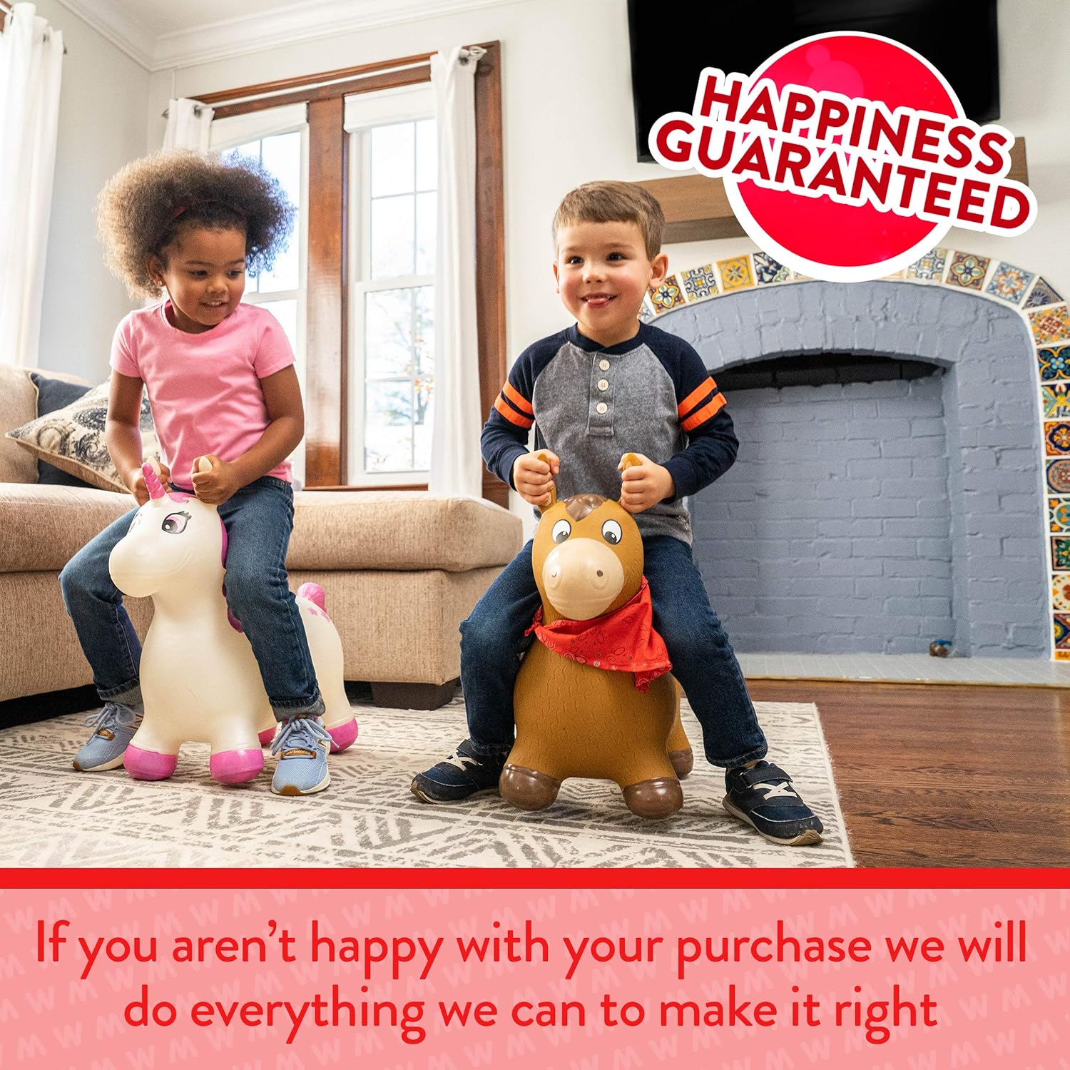 Waddle Bouncy Animal Hopper - Inflatable Hopping Animals, Indoors and Outdoors Fun, Pump Included, Riding Toys for Boys and Girls Ages 2 Years and Up, Brown Horse