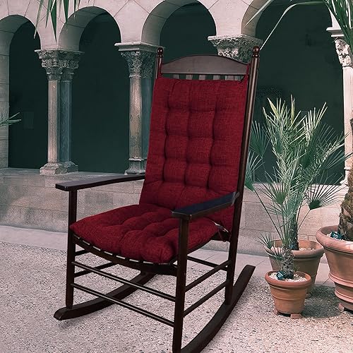 Miniatura 6 de ELFJOY Cojín extragrande para silla mecedora, de lino grueso, para respaldo y asiento, juego de 2 piezas con lazos