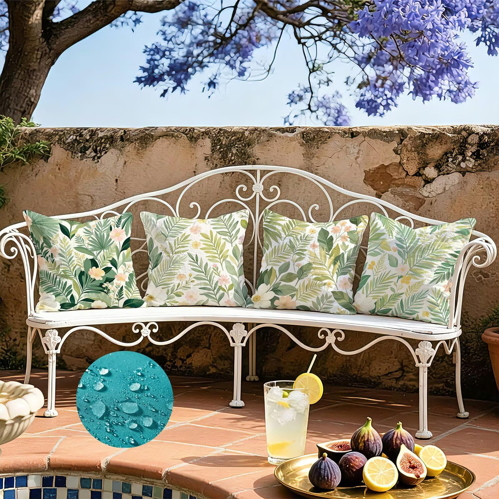 Verde Federe Cuscini Divano 50x50cm, Cuscini da Esterno Set de 4, Cod-180 | Lin Copricuscini Decorativi Letto Arredo, per Letto, Soggiorno, Giardino, Esterno, Casa Decorazione Set di 4 Pianta