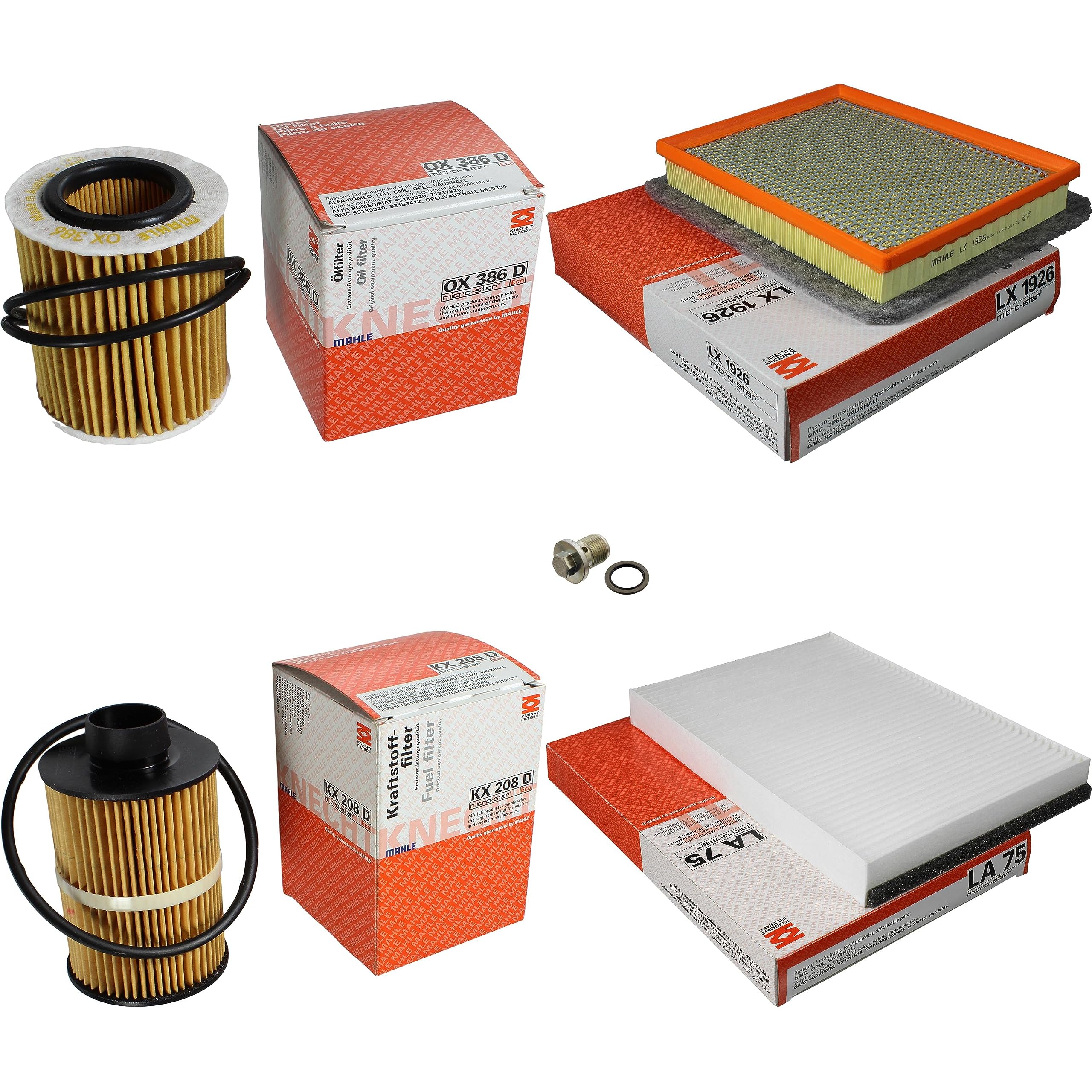 Paquete de inspección Kit de mantenimiento con filtro de aceite OX 386D, filtro de aire LX 1926, filtro de combustible KX 208D, filtro de habitáculo LA 75, tornillo de cierre