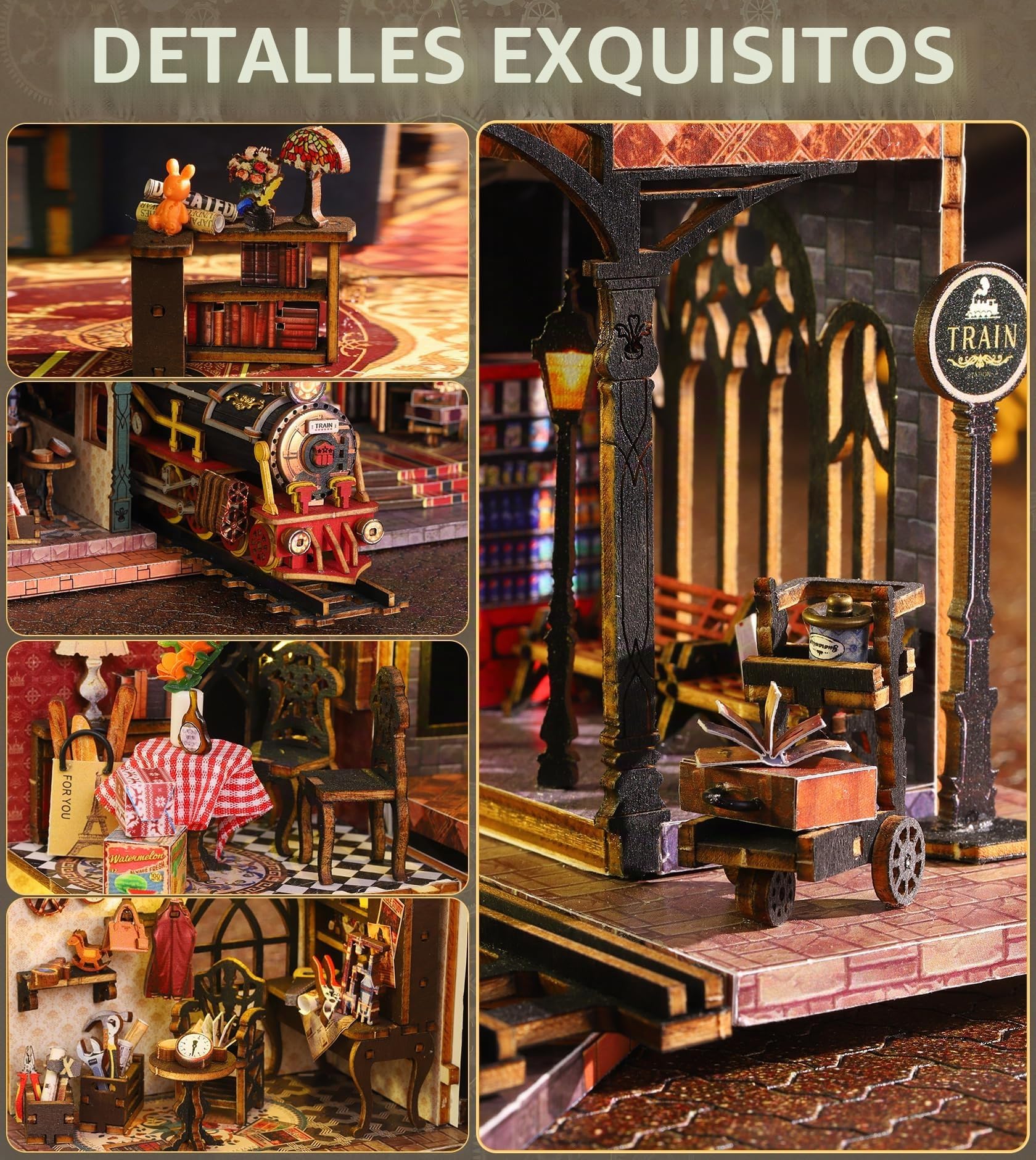 Spilay Puzzle 3D, Casa de Muñecas – Maquetas para Construir Adultos con Luz LED, Creativo de Madera para la Relajación y Decoración Amantes de los Libros
