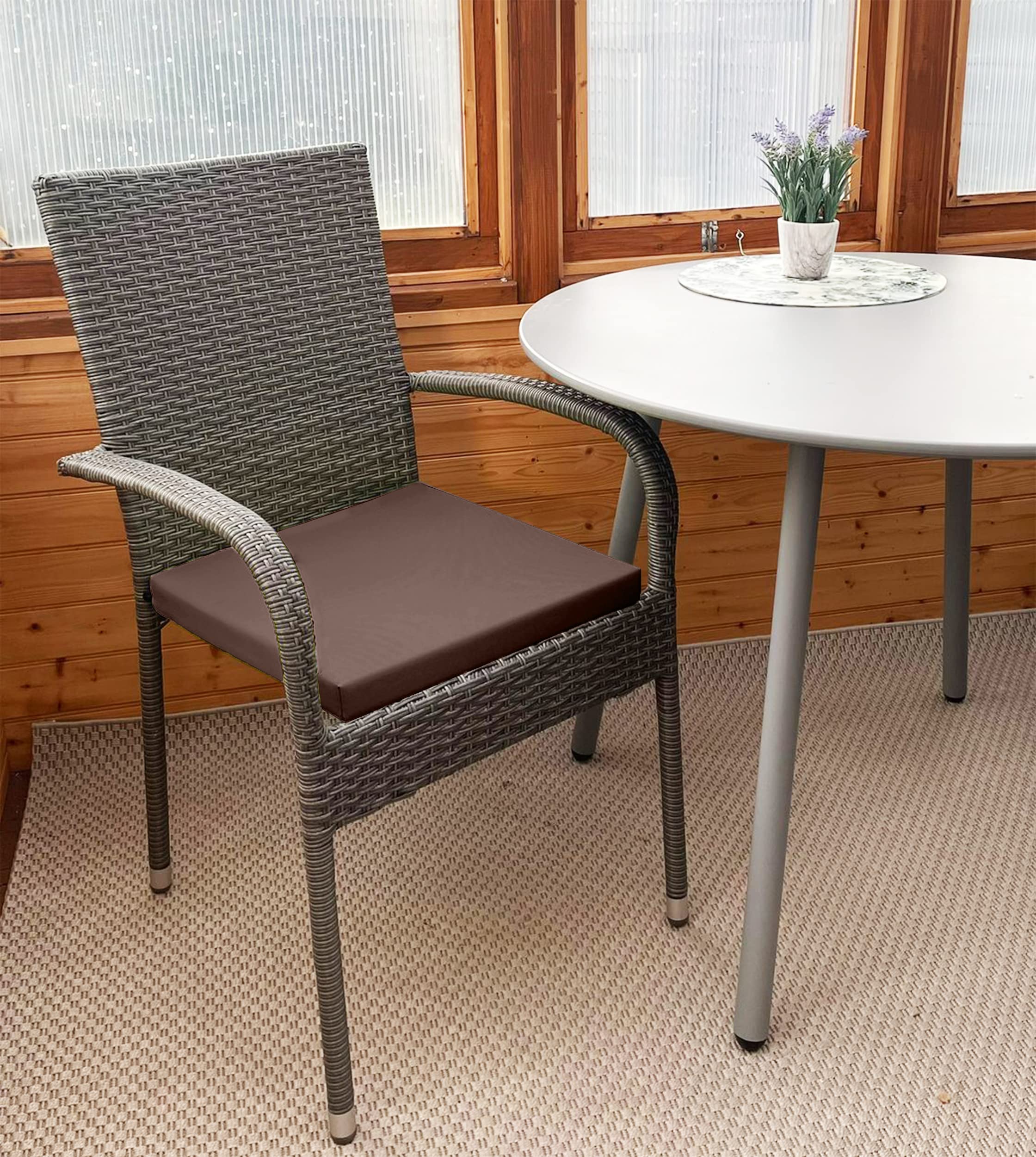 Roseley Waterproof Chair Cushion With Ties Outdoor Seat Pad Removable Water-Resistant Cover Durable Comfy Patio Garden Lawn Seating [Brown, 50 x 44 x 4cm]