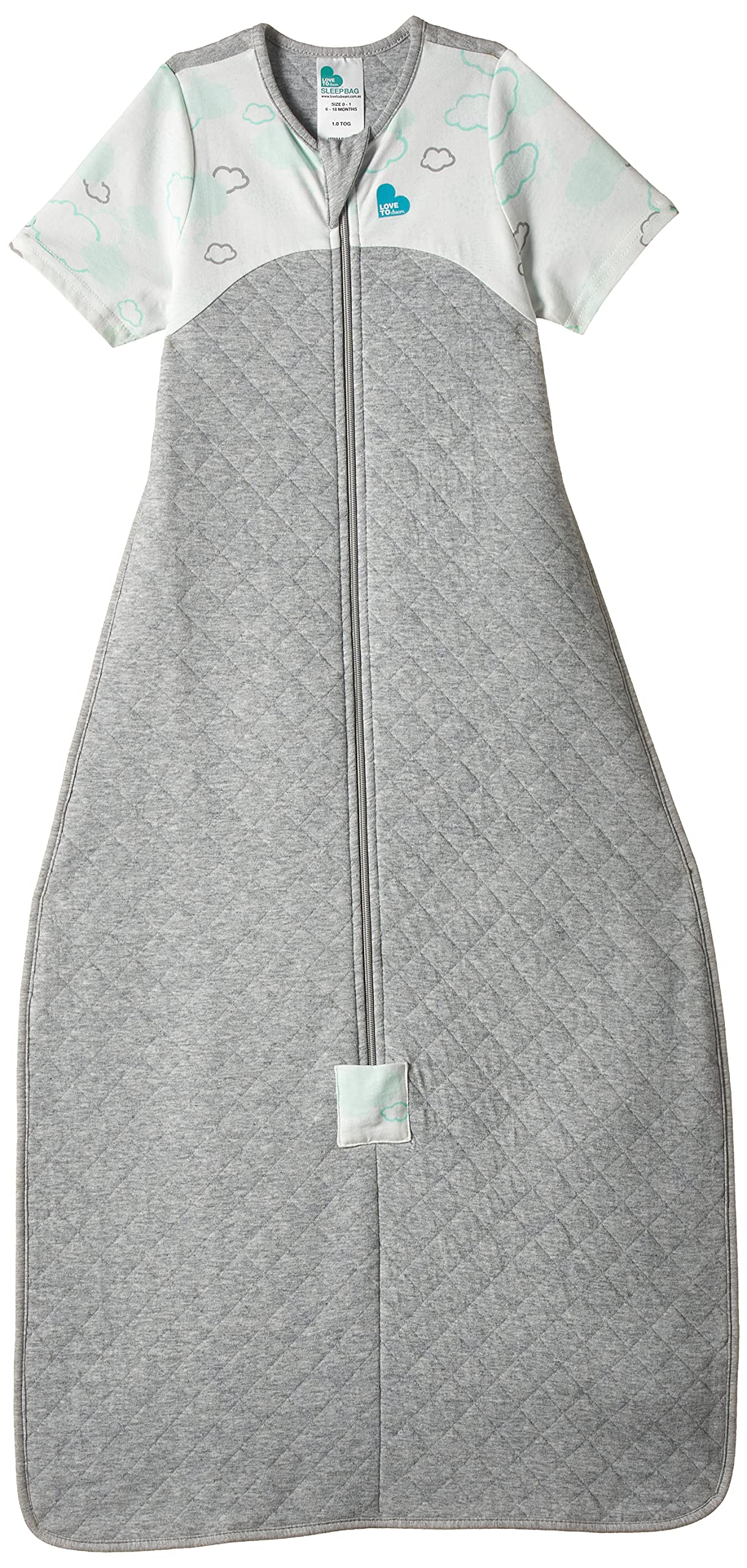 Love To DreamBaby Sleeping Bag For 6 - 36 Months Girls And Boys. 1.0 Tog Short Sleeve Wearable Blanket, Provides Comfortable And Quiet Sleep, Light & Breathable. Cotton Fabric (White, 6-18M)