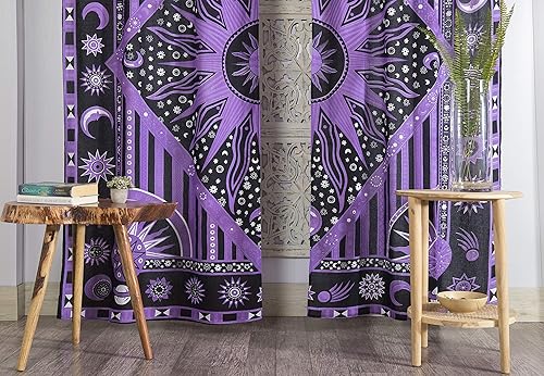 Miniatura 3 de Popular Handicrafts  Cortinas de ventana con diseño de mandala, estilo indio, bohemio, sol, luna, hermosas cortinas para dormitorio, sala de estar,