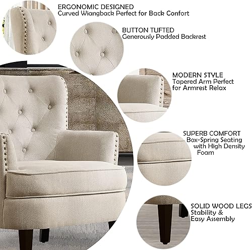 Miniatura 3 de Rosevera Gustavo Rosevara - Muebles de lectura para sala de estar cómodas sillas pequeñas para dormitorio tamaño estándar lino beige natural