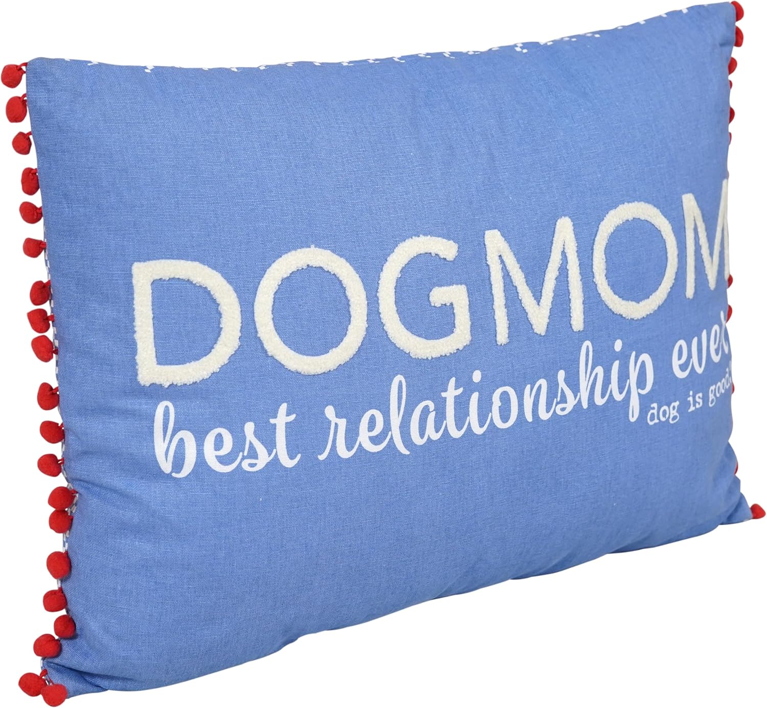 Dog is Good 14" x 20" Lumbar Throw Pillow - Reversible Dog Mom Accent Pillow with Pom Pom Fringe for Couch or Bed