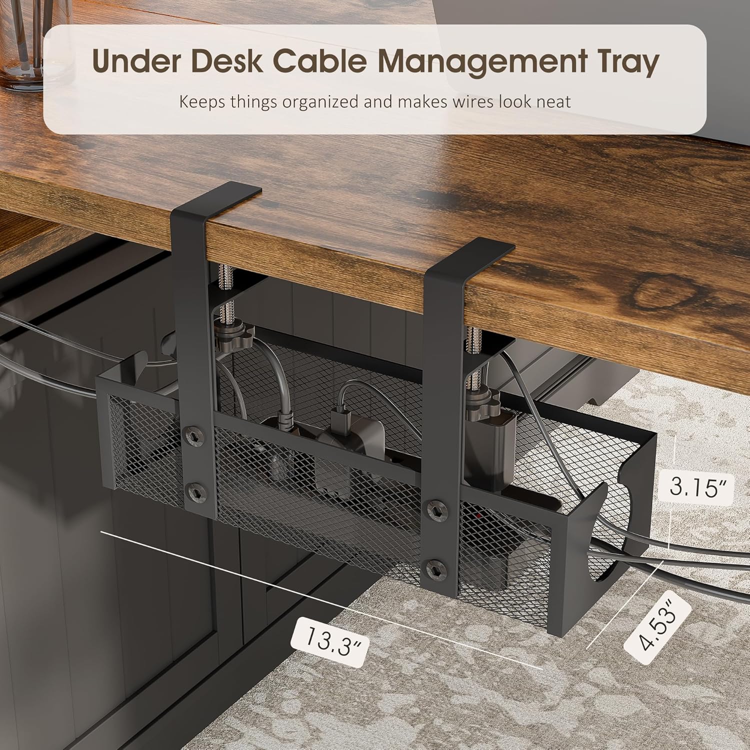 Whalefall L Shaped Standing Desk with Drawers, Height Adjustable Farmhouse Executive Computer Desk, Corner Desk with Cable Management and File Storage for Home Office, Black