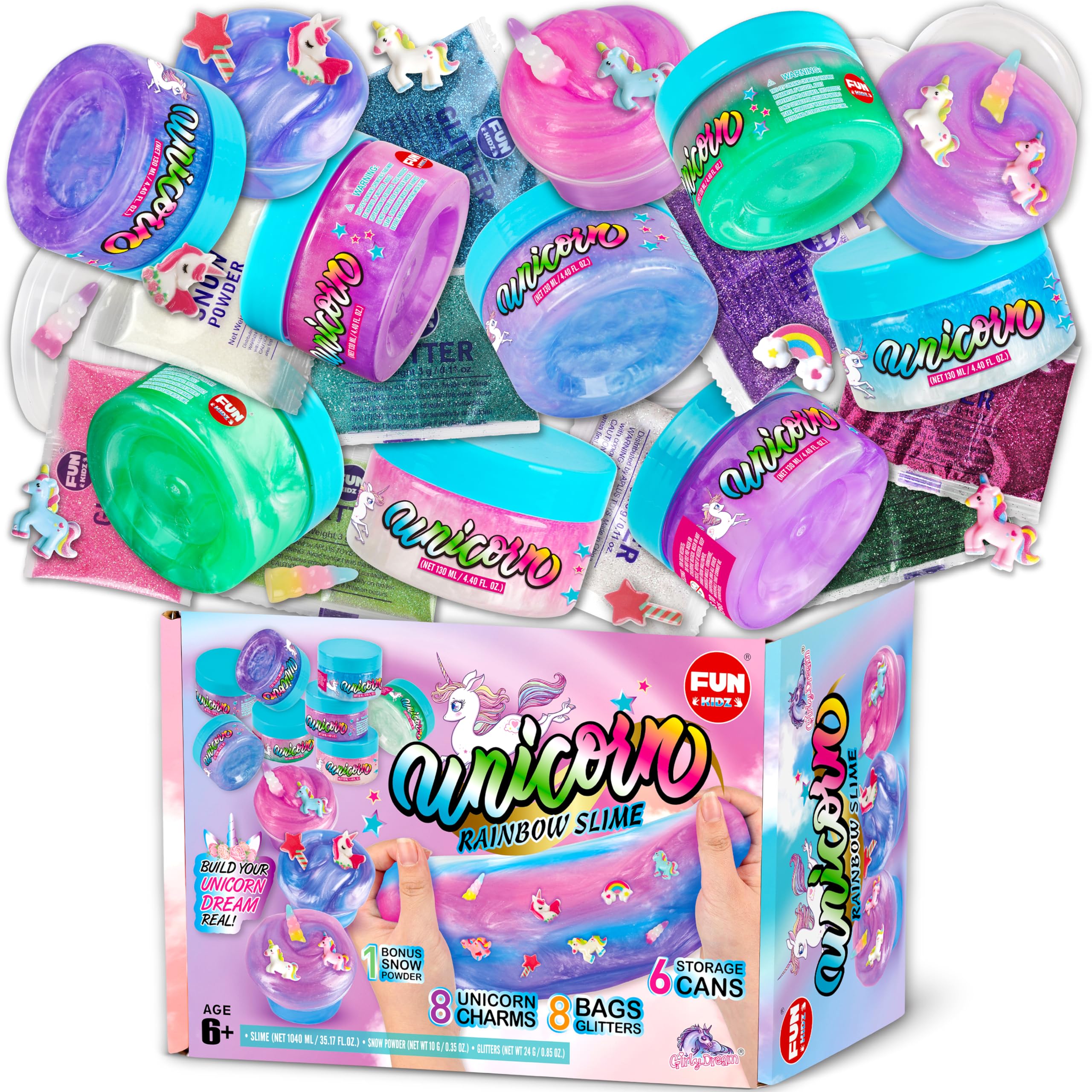 35.16 FL OZ Cloud Unicorn Slime for Girls 6-8, FunKidz 1040 ML Rainbow Premade Slime Toy Pack Birthday Party Gifts for Kids