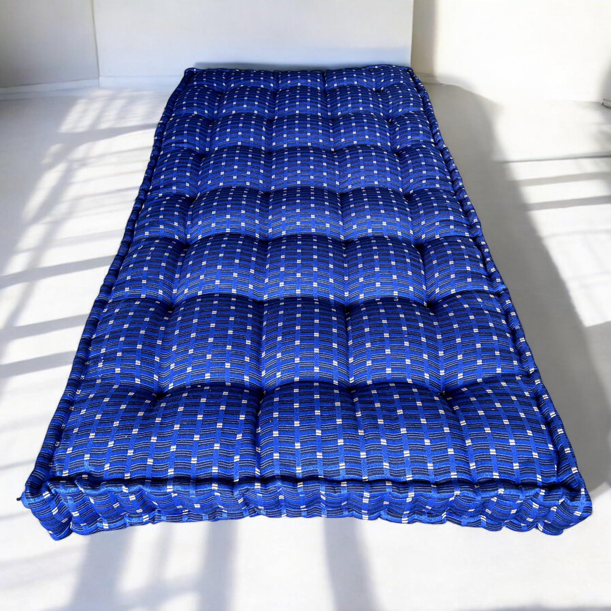 H B Msala Cotton Filled Quilt Mattress | Soft & Reversible, Foldable, Lightweight Firm | Cotton Box Mattress Tufted Soft Rui Gadda for Bedroom, Living Room (Premium Blue, 4x6 Feet)-image-30