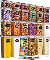 KEMETHY 24-Pack Airtight Food Storage Containers with Lids - BPA-Free Leakproof Kitchen Pantry Set, 4 Sizes for Cereal Flour Sugar + 24 Labels & Marker