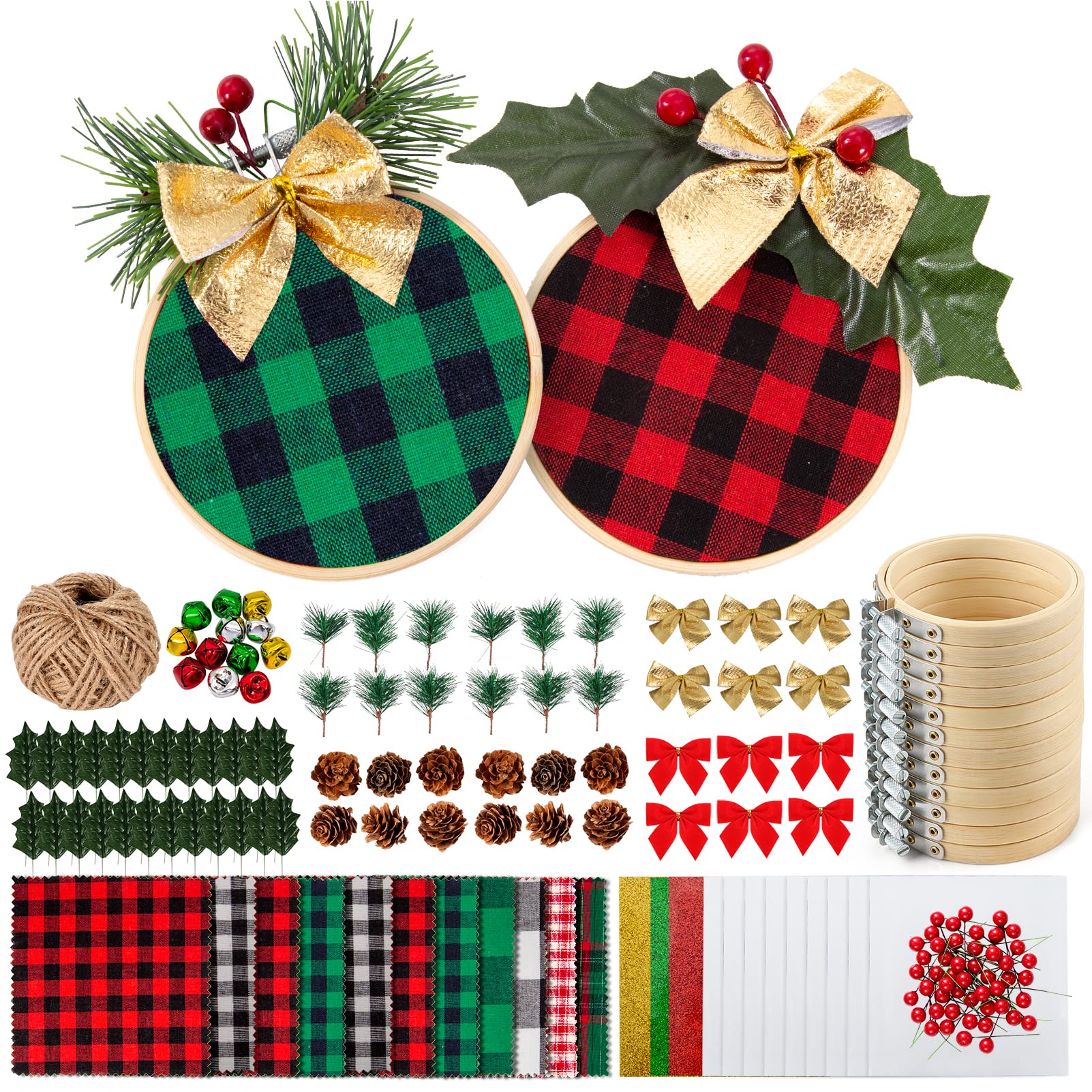 Amazon.com: Caydo 12 Pack Christmas Ornament DIY Craft Kit Includes 3 Inch  Bamboo Embroidery Hoops, Christmas Plaid Fabric, Mini Pine Cones,  Artificial Pine Needle and Small Berries for Christmas DIY Decor