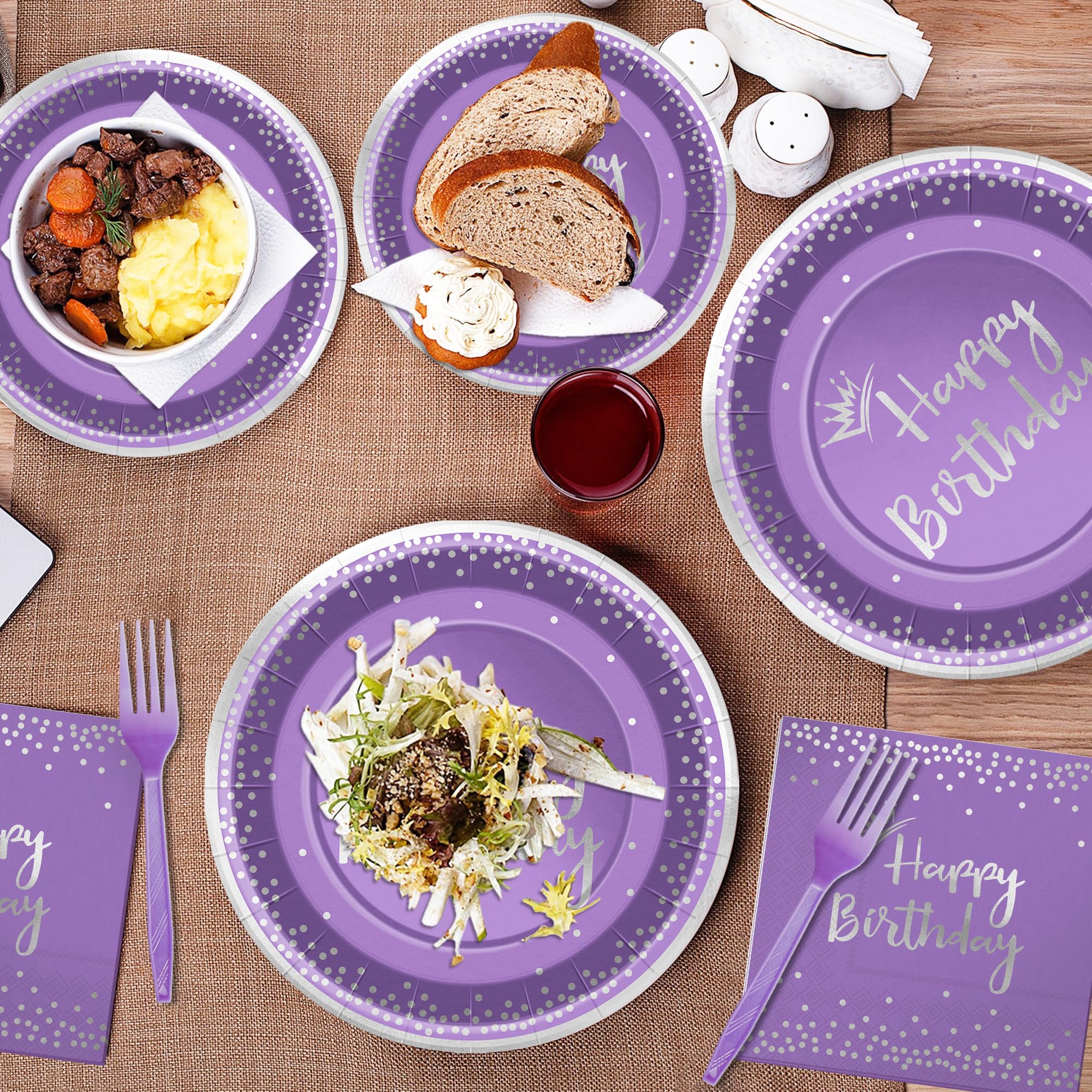 Amazon.com: 96 Pieces Purple and Silver Birthday Plates and