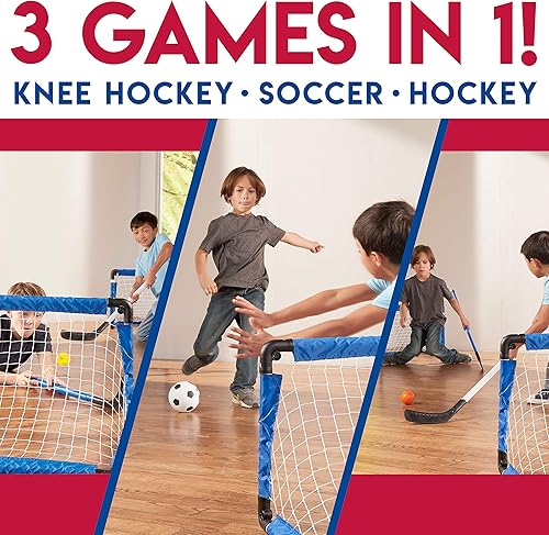 Miniatura 7 de Franklin Sports Conjunto deportivo de mini portería para interiores, juego de portería para interiores 3 en 1 para niños, mini hockey de piso,