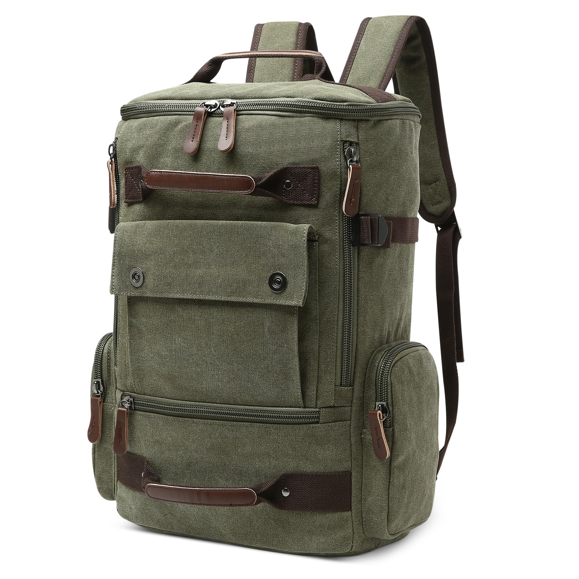 Moda Lona Mochilas Hombre Grande Mochila de Viaje 17.3 Pulgada Ordenador Bolsa con Mango para Senderismo Cámping Casual Al Aire Libre Trabajo Lienzo Hombre Backpack Verde